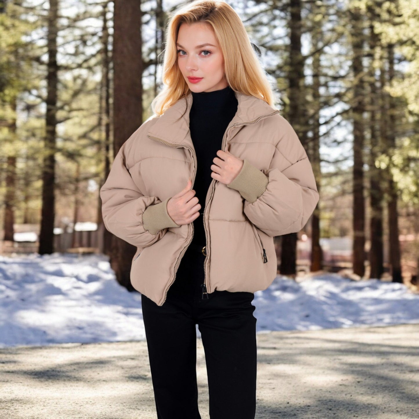 Oversized Quilted Puffer Jacket with Zipper Front