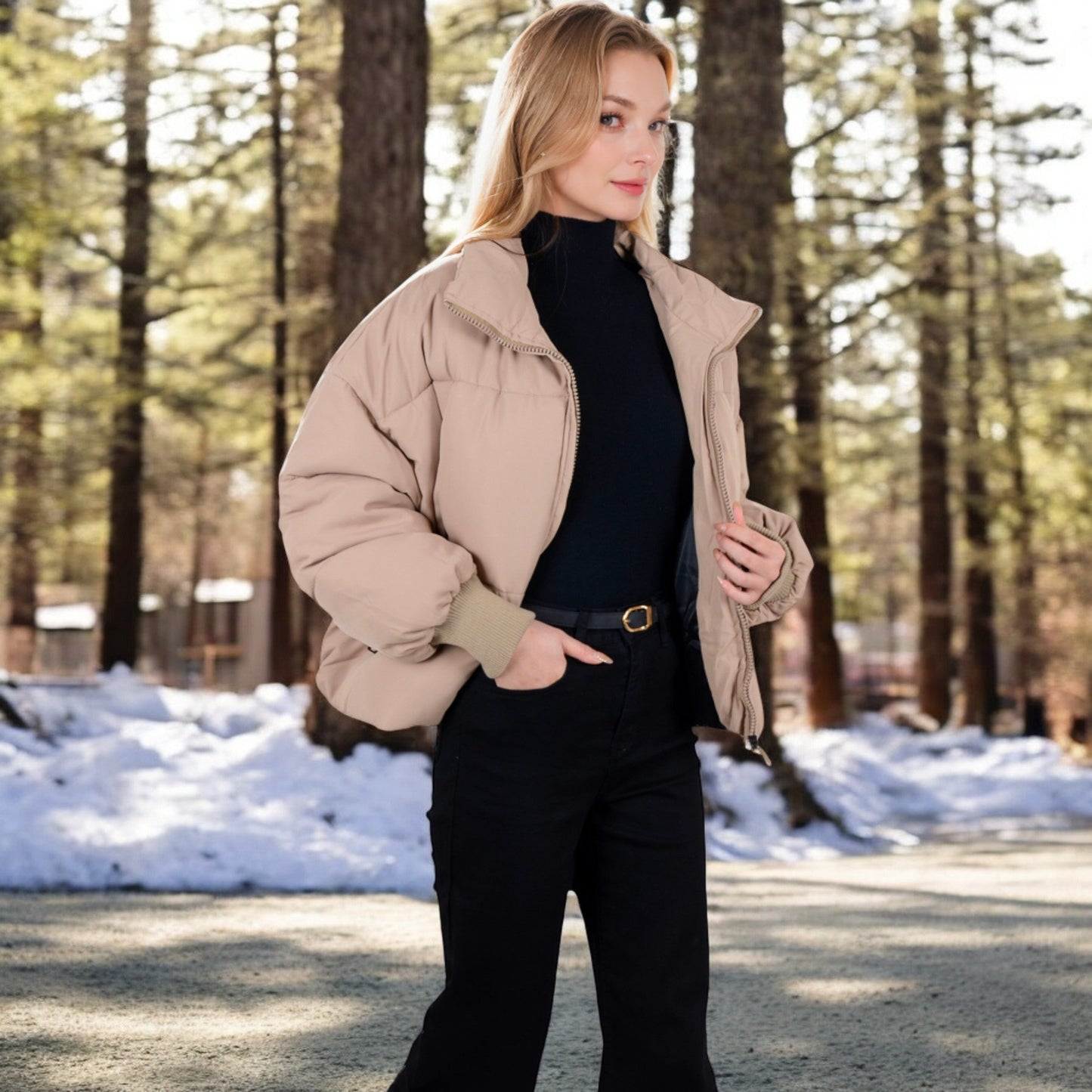 Oversized Quilted Puffer Jacket with Zipper Front