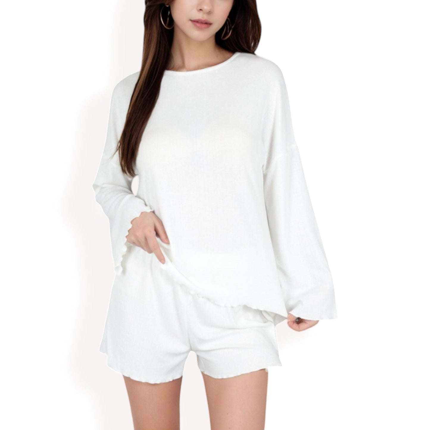 Long Sleeve Lounge Top and Elastic Waist Shorts Set