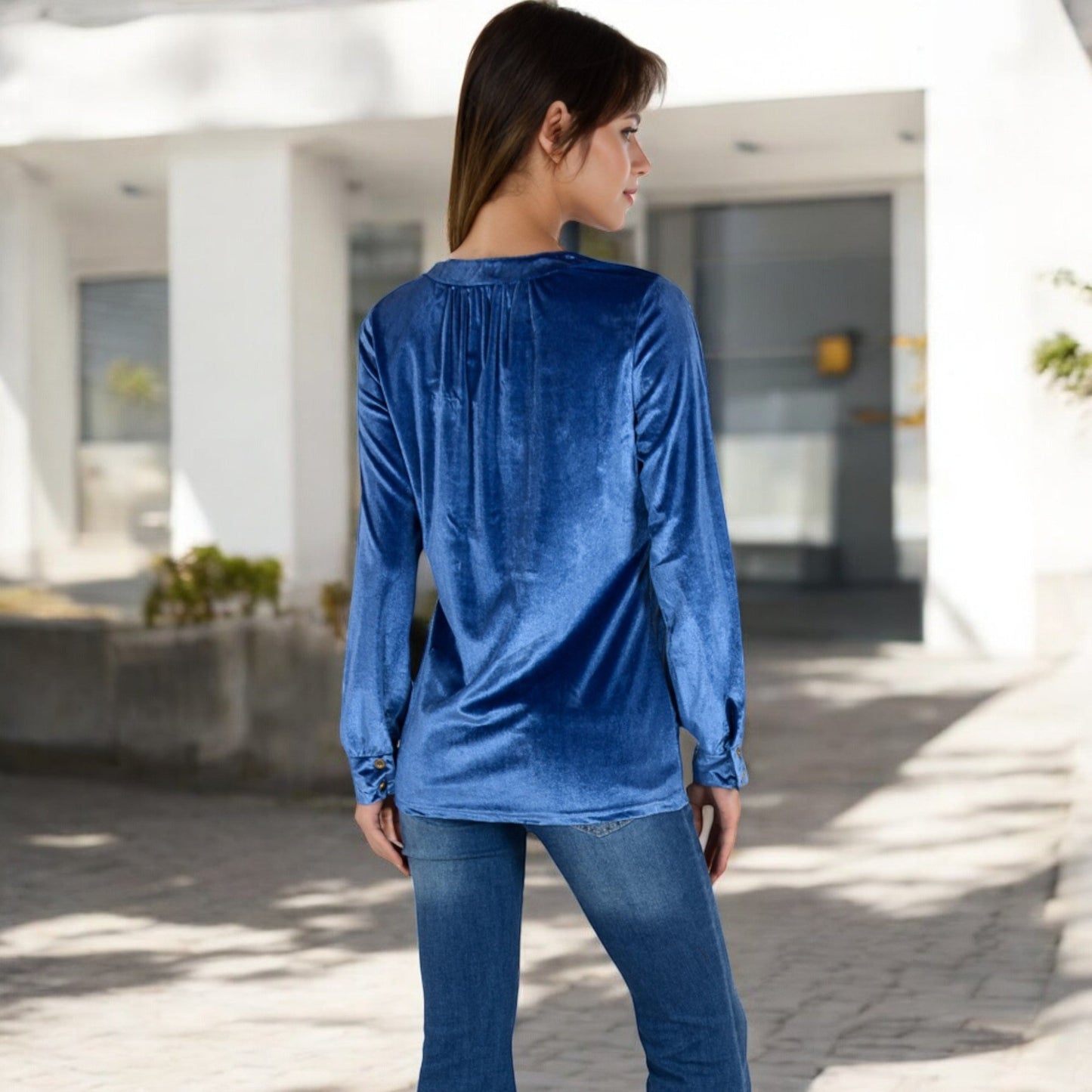Velvet Button-Down Shirt with Chest Pocket