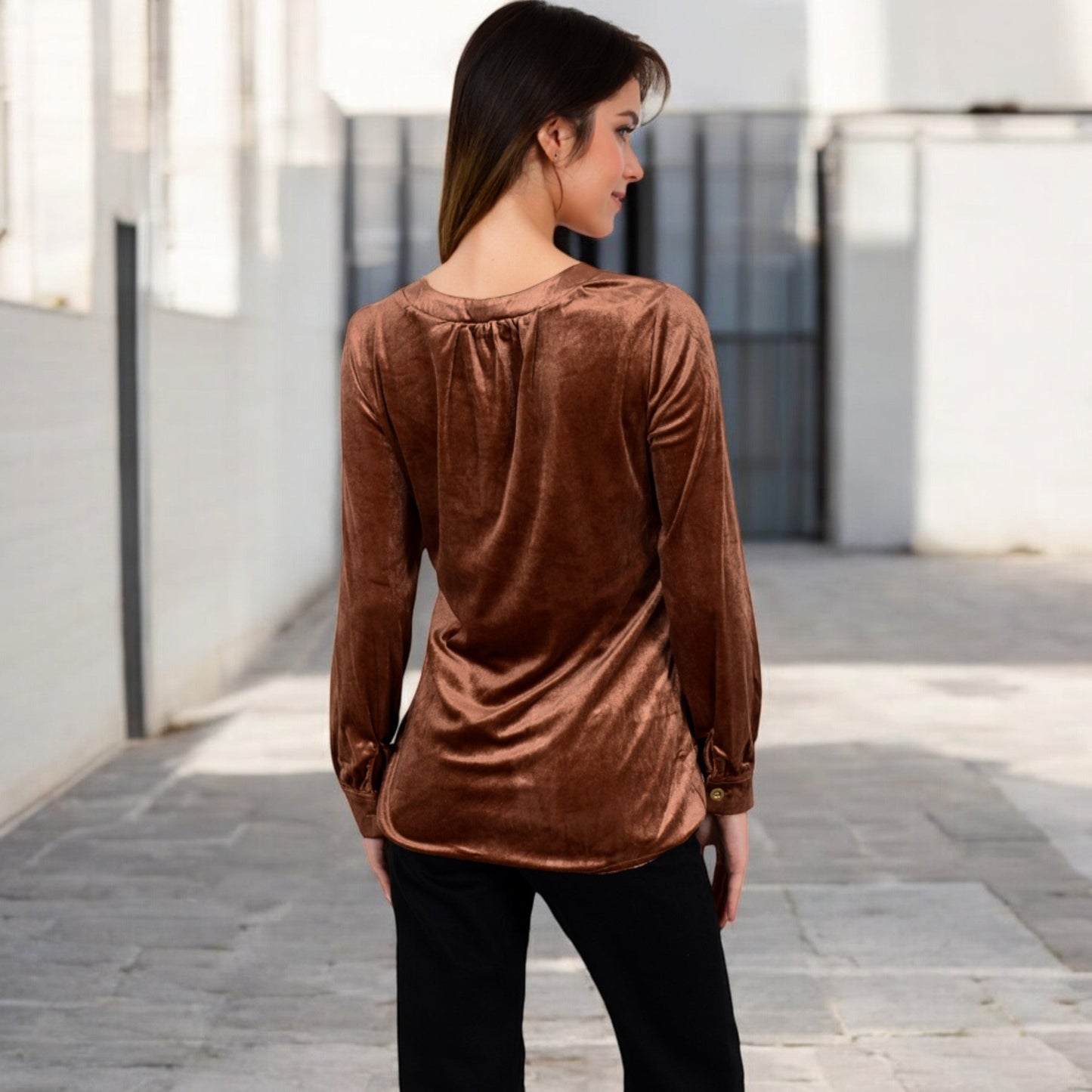 Velvet Button-Down Shirt with Chest Pocket