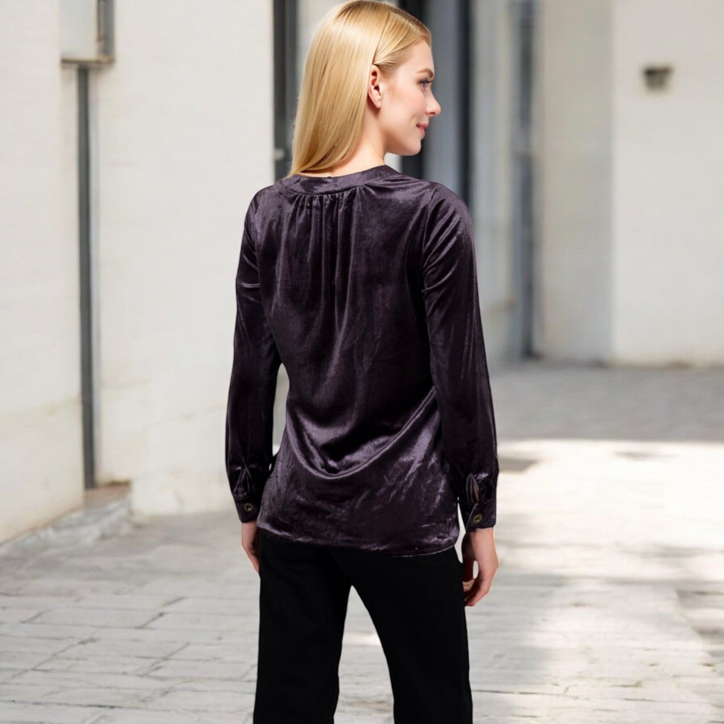 Velvet Button-Down Shirt with Chest Pocket