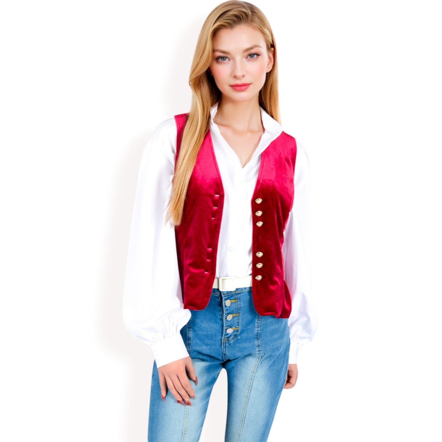Velvet Peplum Vest with Button Detai