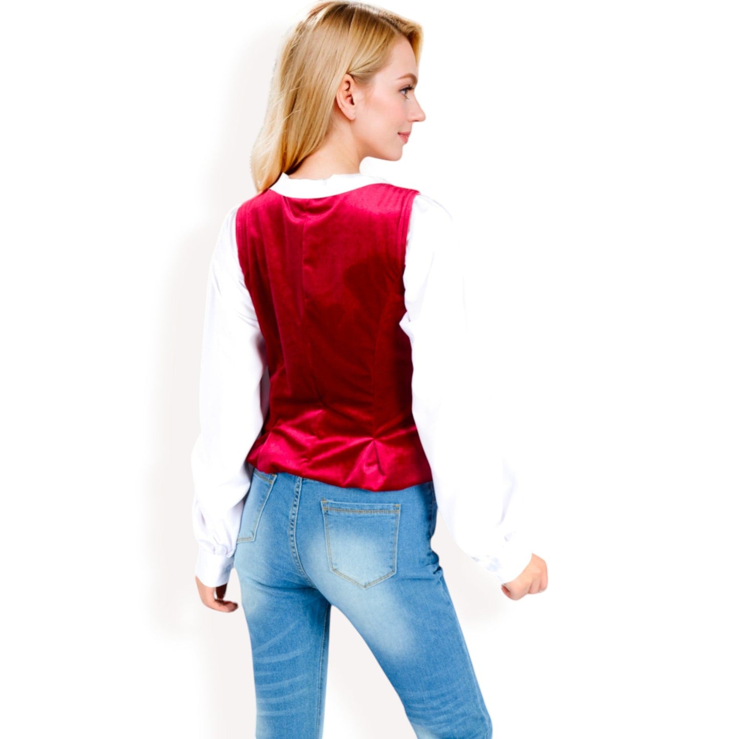 Velvet Peplum Vest with Button Detai