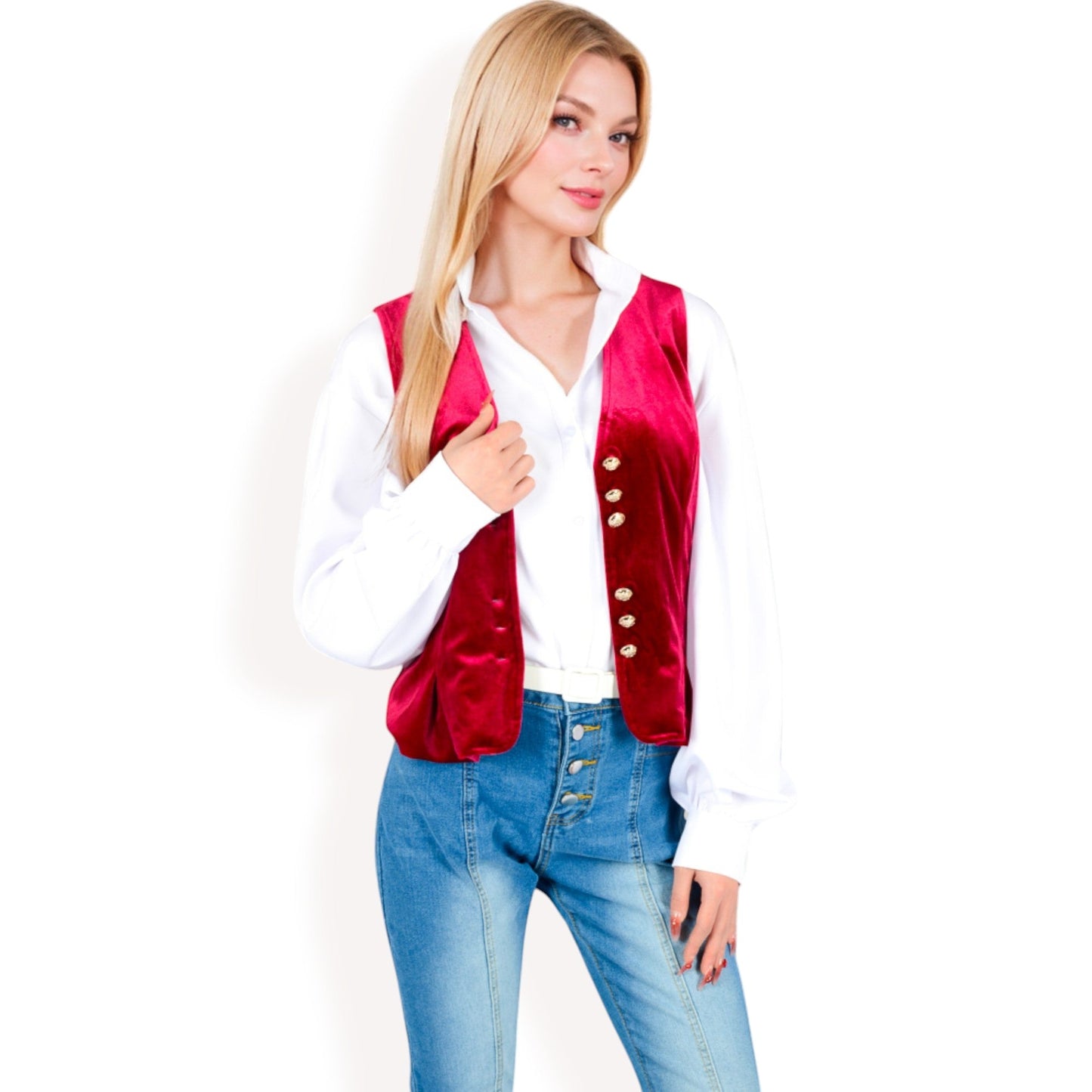 Velvet Peplum Vest with Button Detai