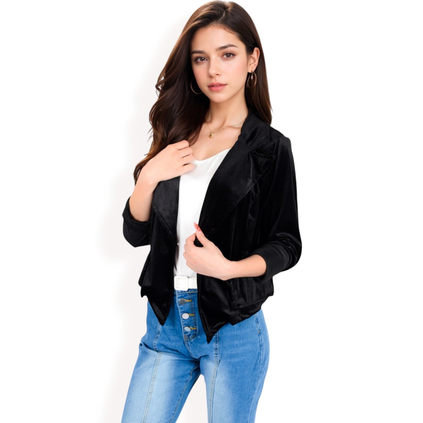 Velvet Blazer with Single Button Closure