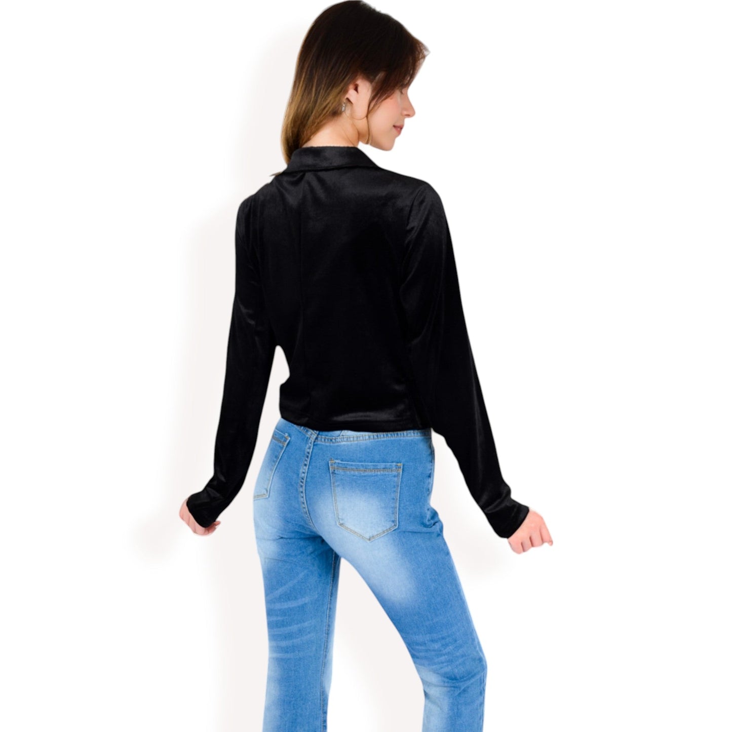 Velvet Blazer with Single Button Closure