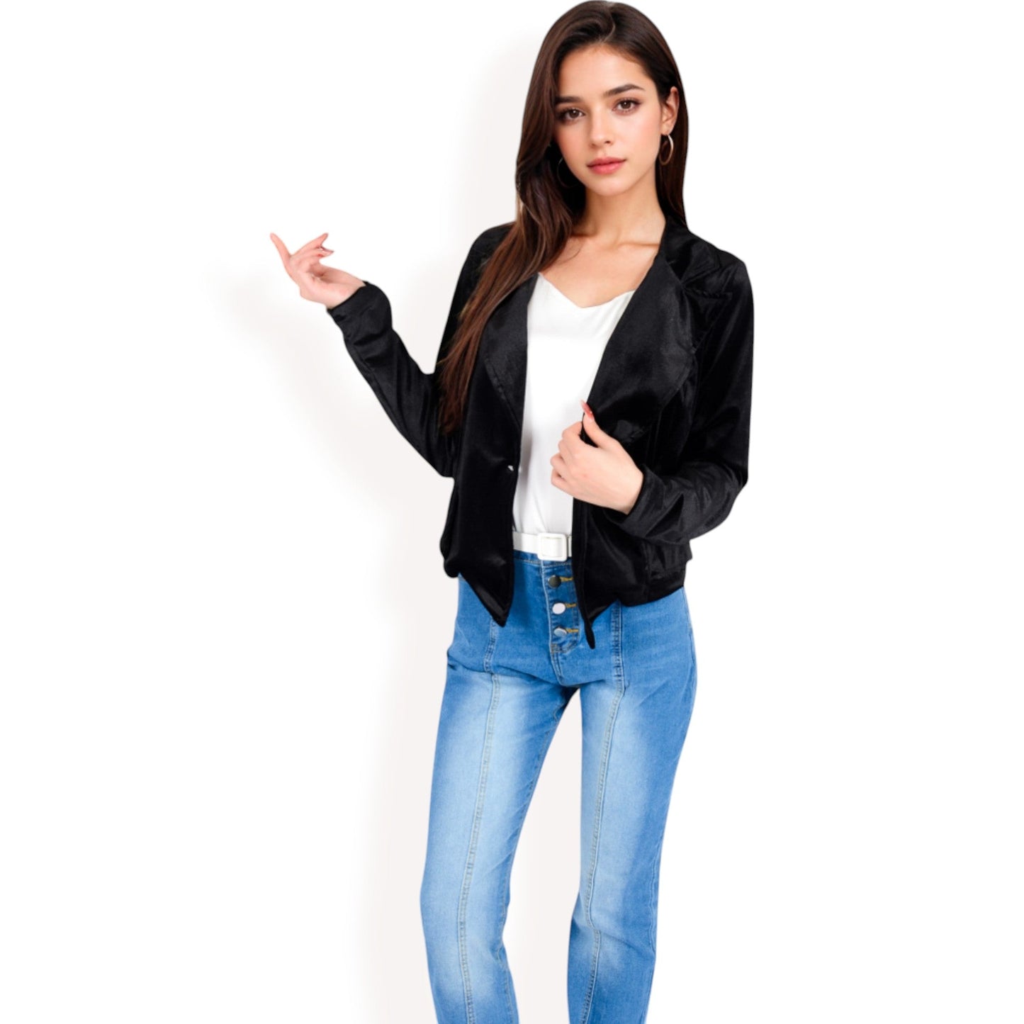 Velvet Blazer with Single Button Closure