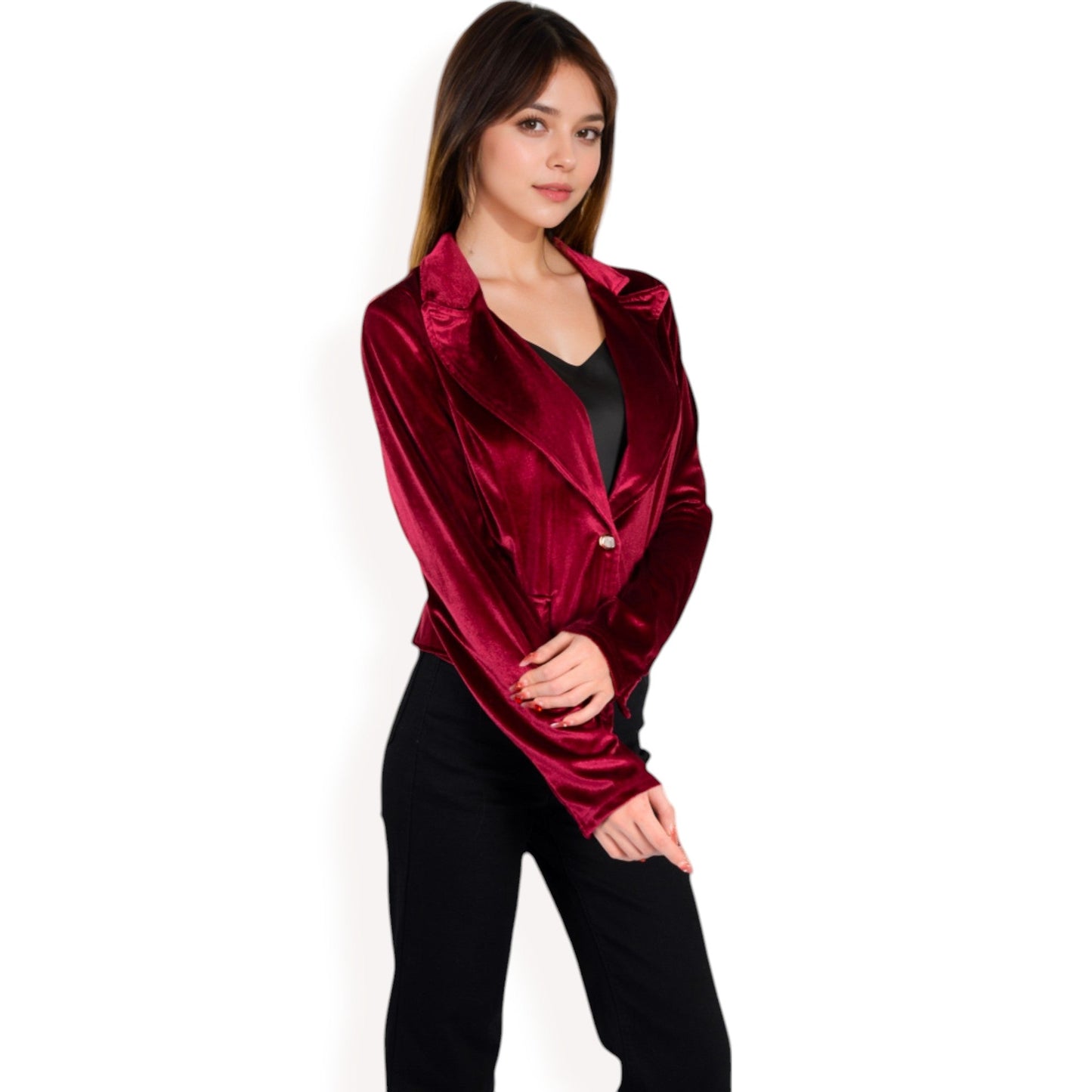 Velvet Blazer with Single Button Closure