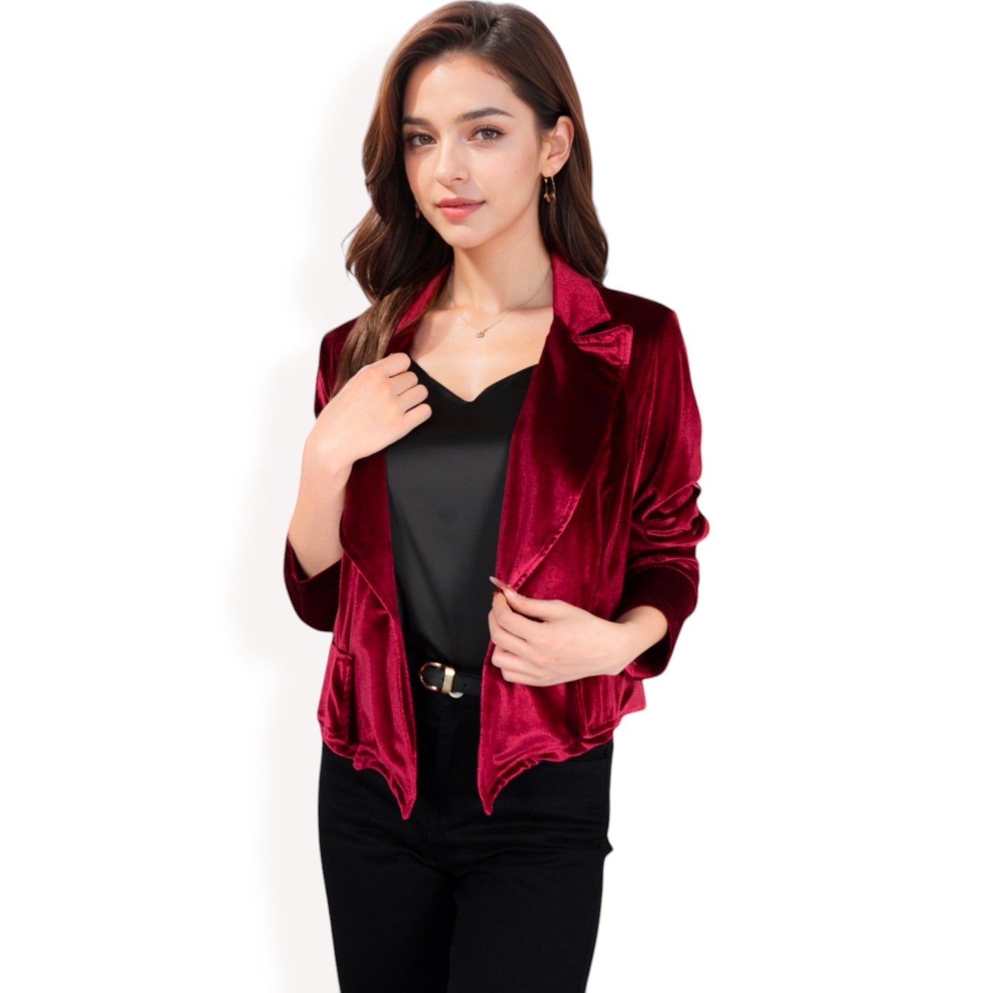 Velvet Blazer with Single Button Closure