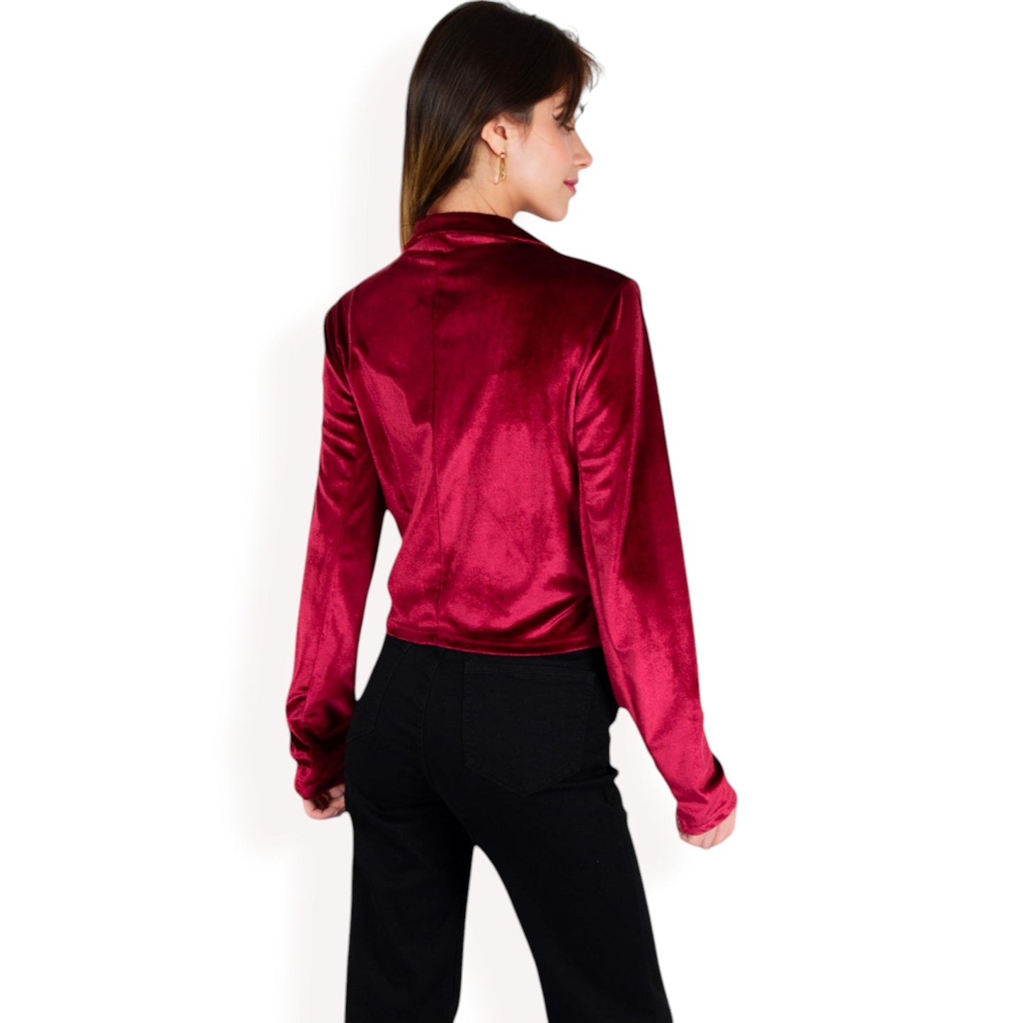 Velvet Blazer with Single Button Closure