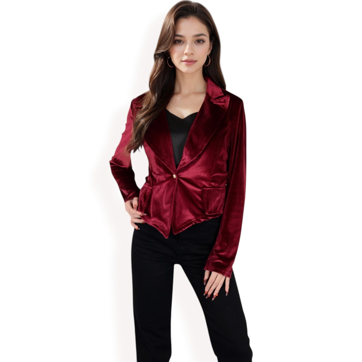 Velvet Blazer with Single Button Closure