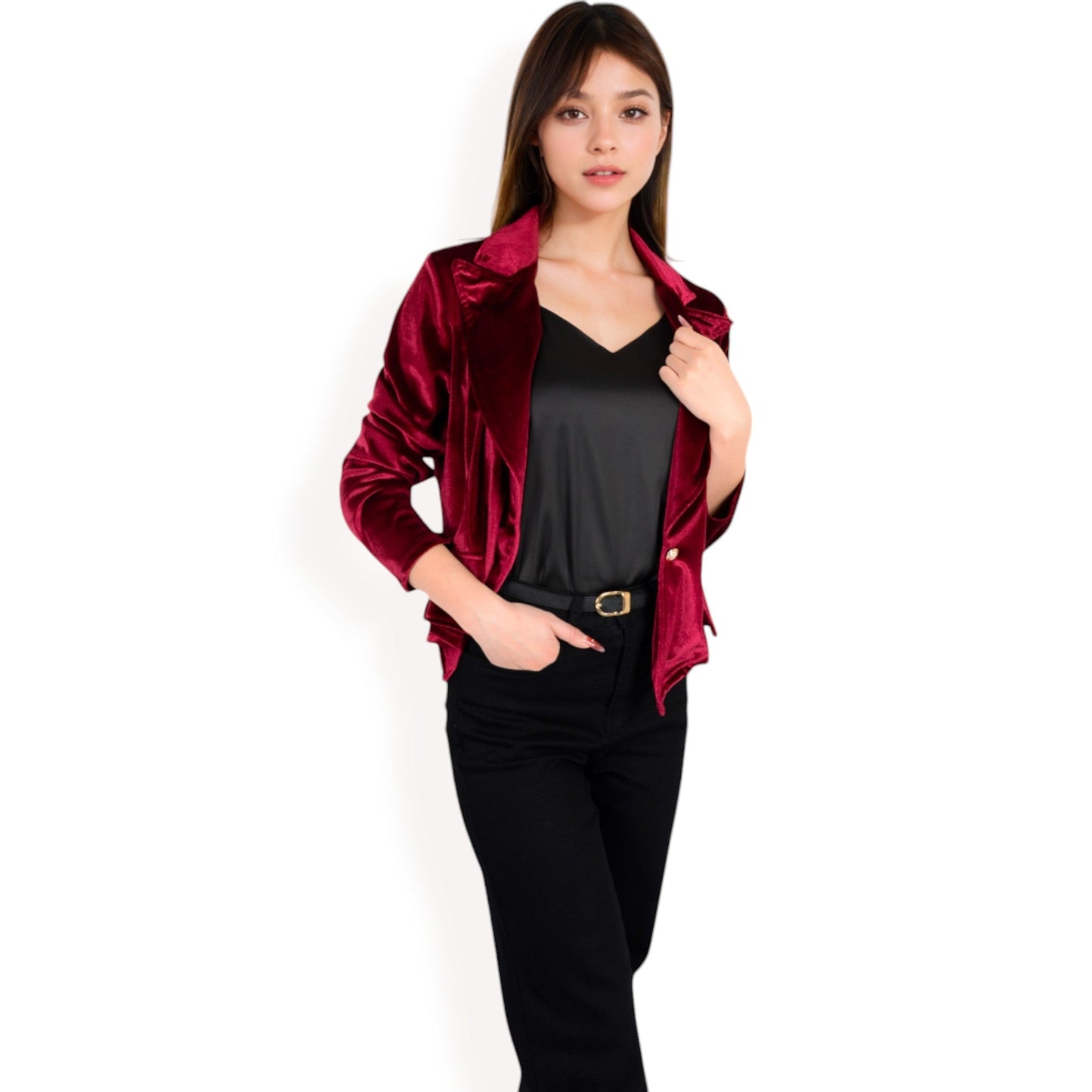 Velvet Blazer with Single Button Closure