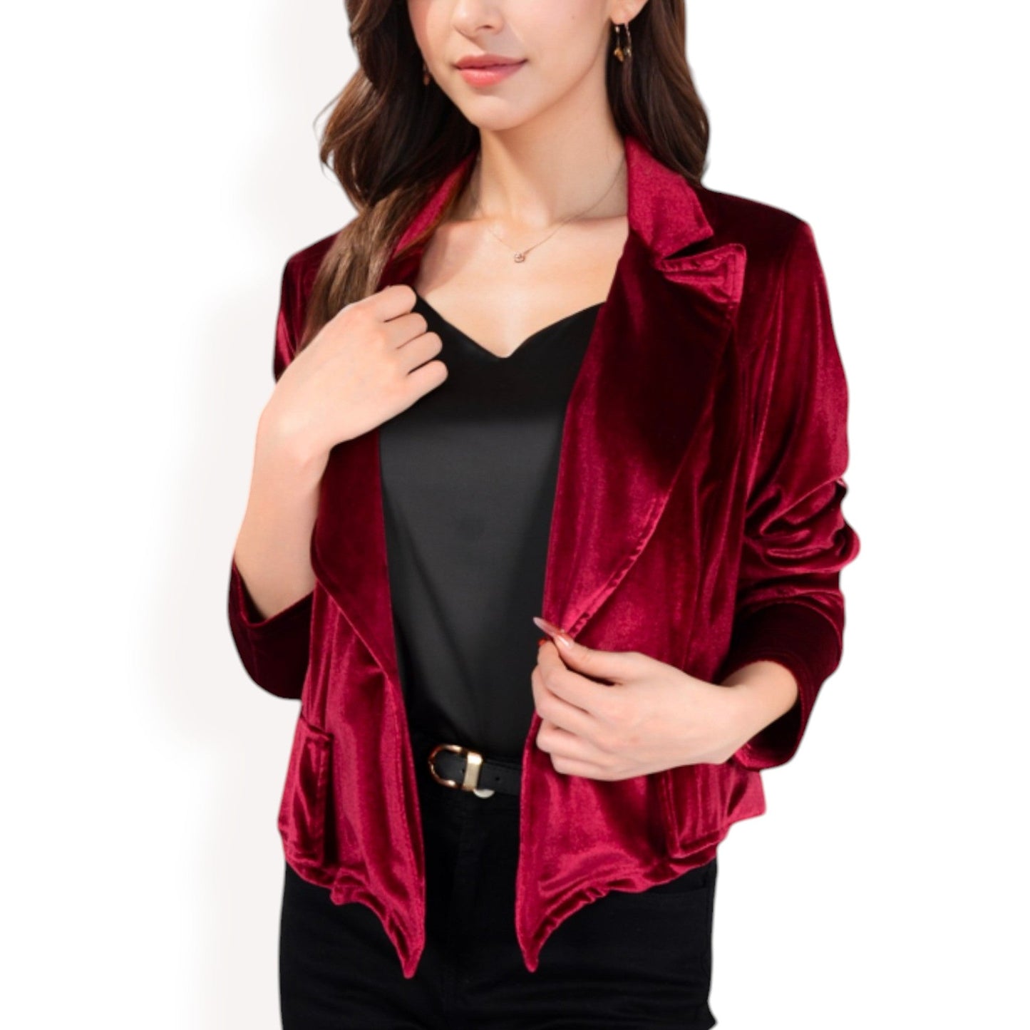 Velvet Blazer with Single Button Closure