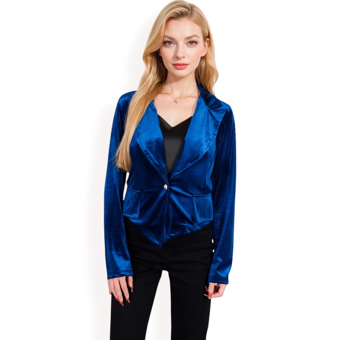 Velvet Blazer with Single Button Closure