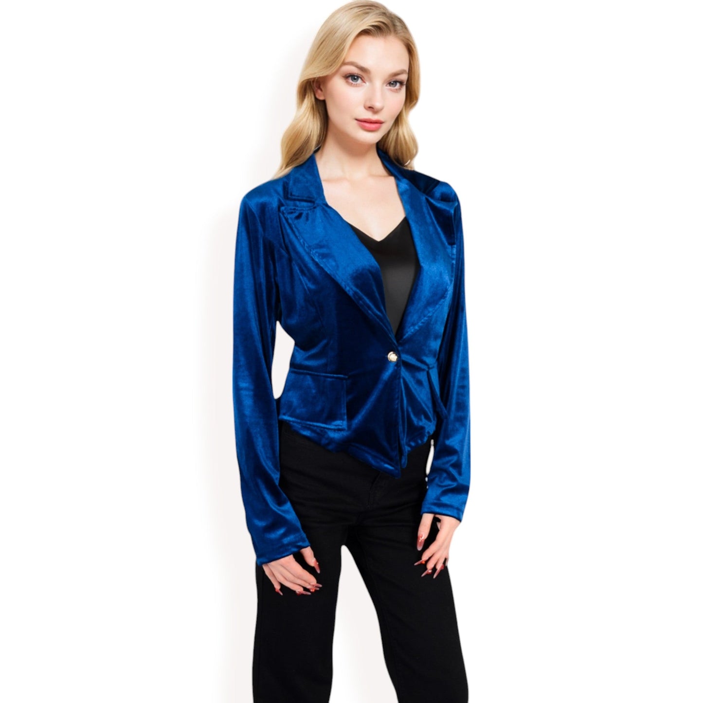 Velvet Blazer with Single Button Closure