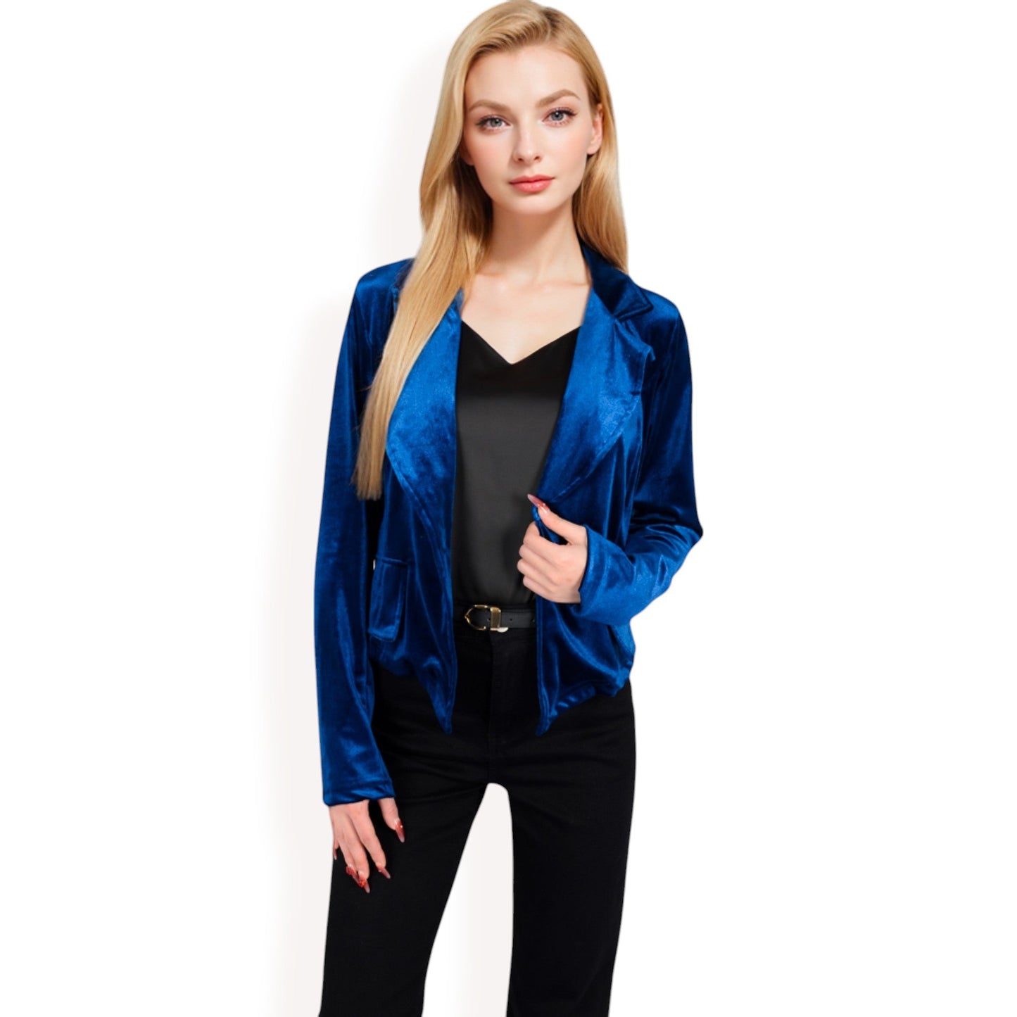 Velvet Blazer with Single Button Closure