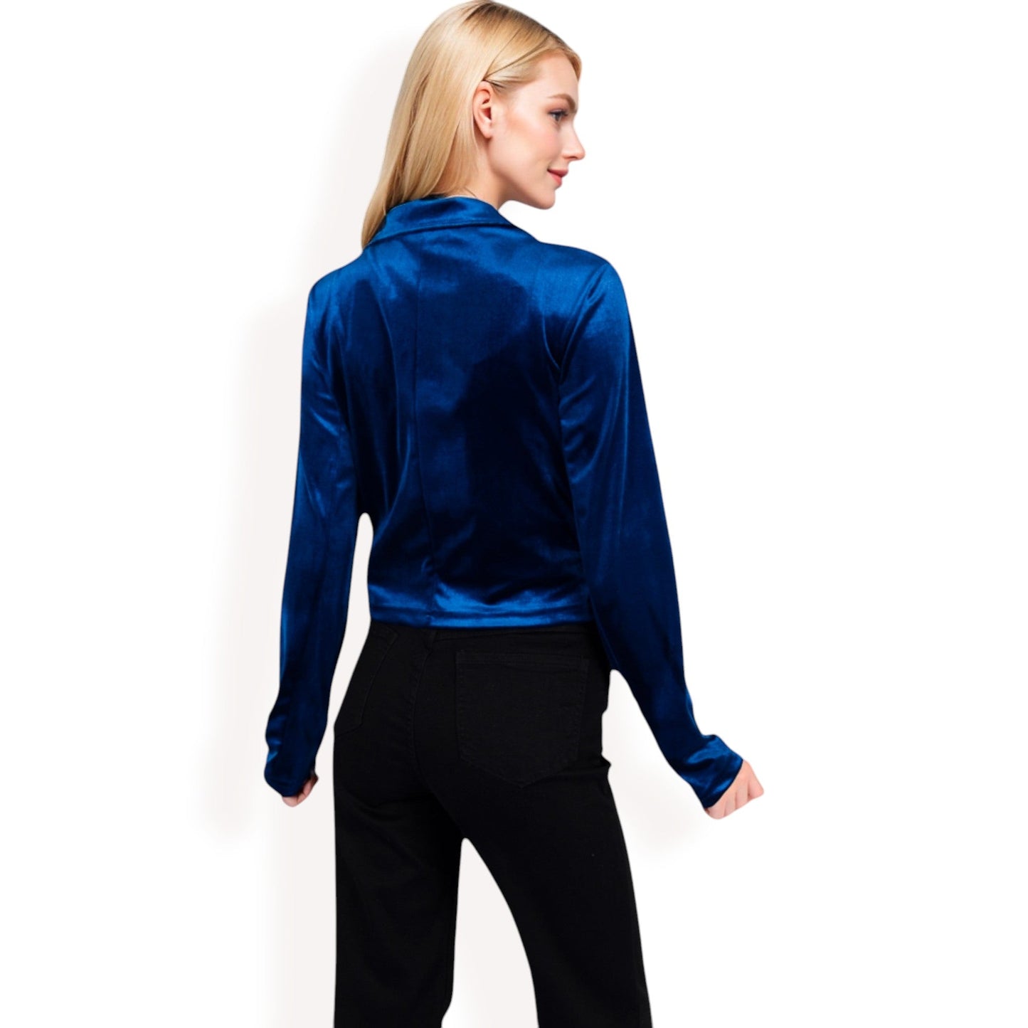 Velvet Blazer with Single Button Closure