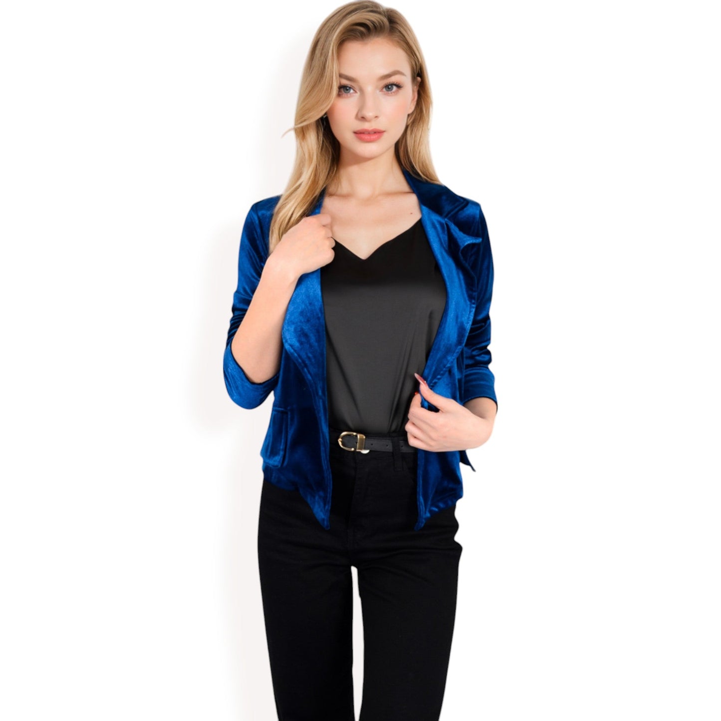 Velvet Blazer with Single Button Closure