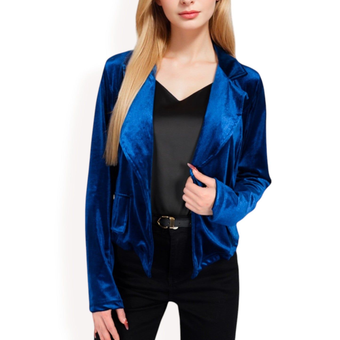 Velvet Blazer with Single Button Closure