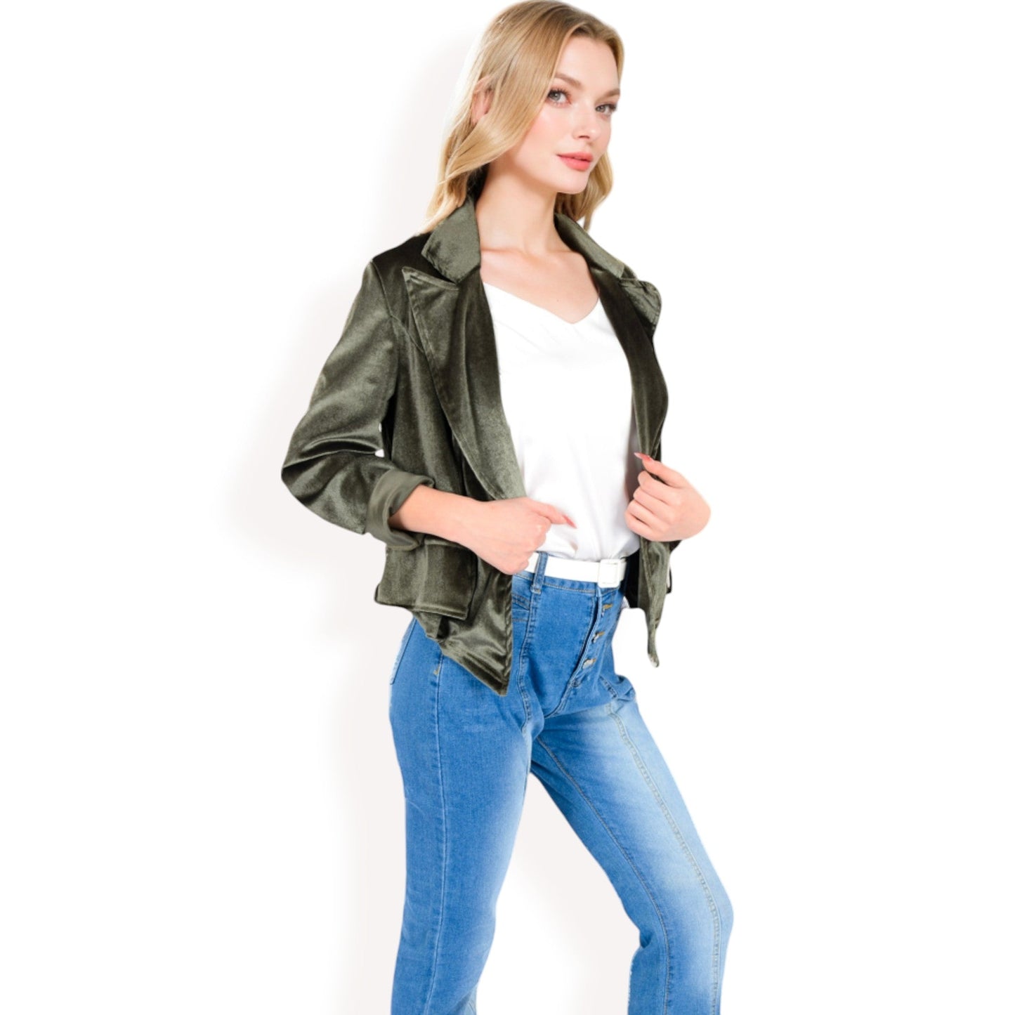 Velvet Blazer with Single Button Closure