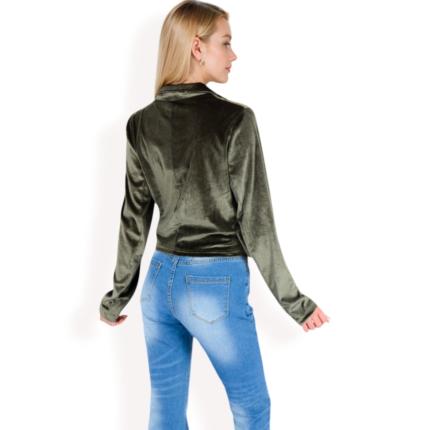 Velvet Blazer with Single Button Closure