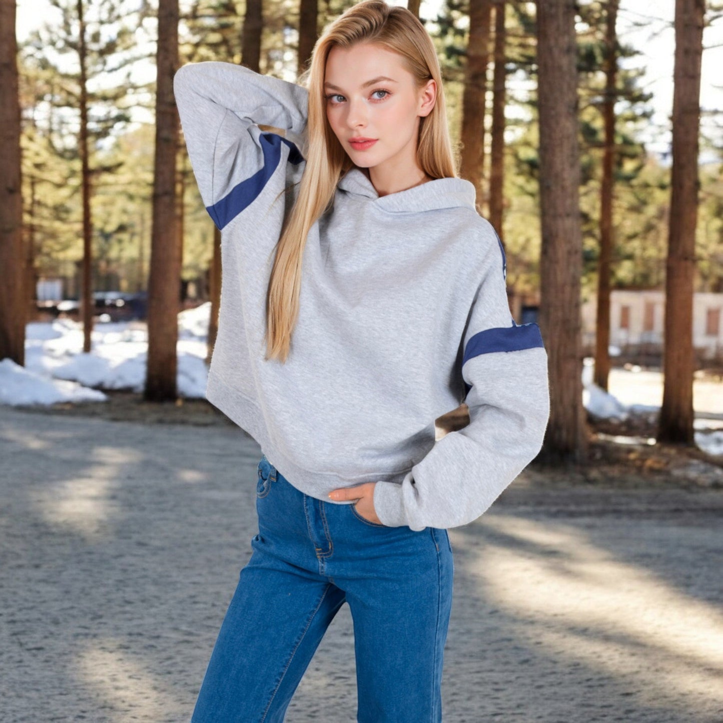 Oversized Hoodie with Contrast Shoulder Stripes