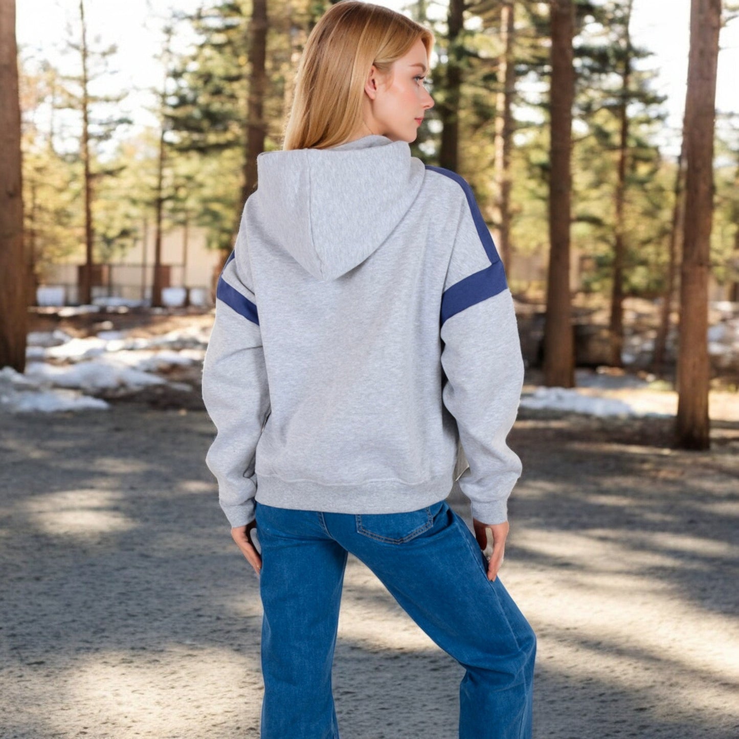 Oversized Hoodie with Contrast Shoulder Stripes