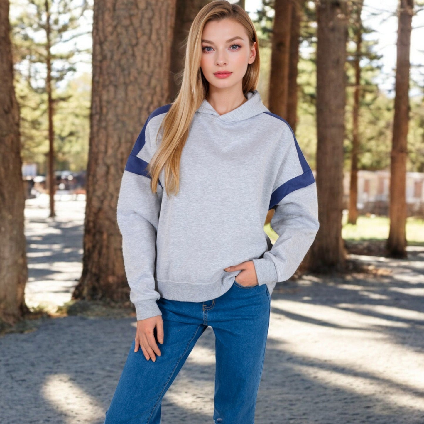 Oversized Hoodie with Contrast Shoulder Stripes