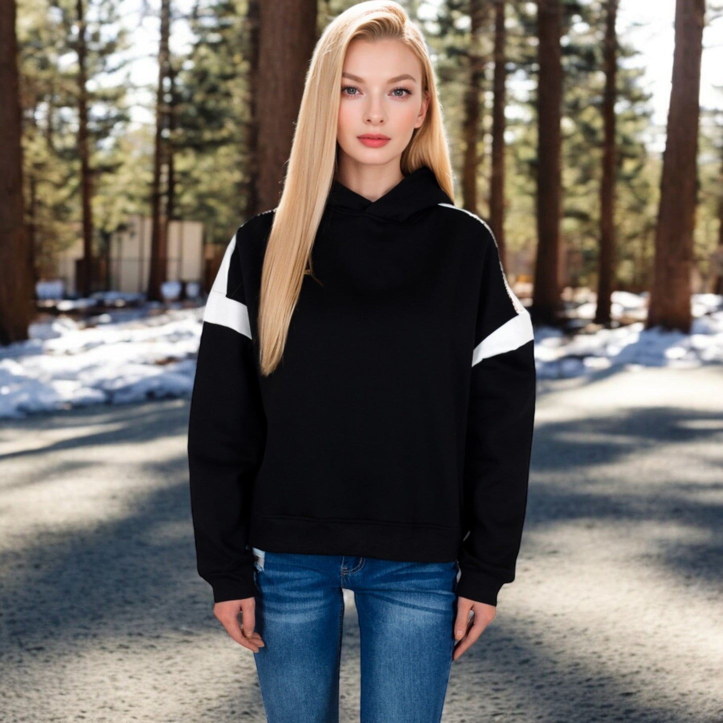Oversized Hoodie with Contrast Shoulder Stripes