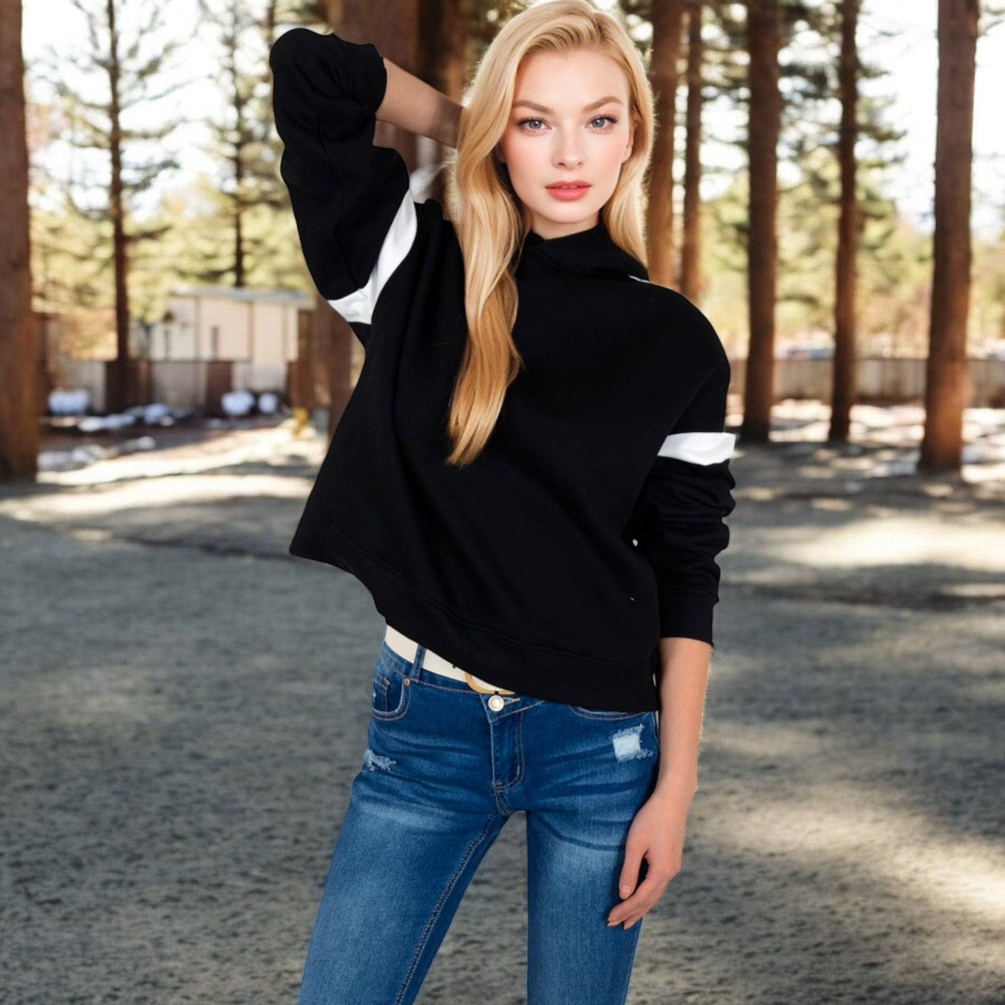 Oversized Hoodie with Contrast Shoulder Stripes