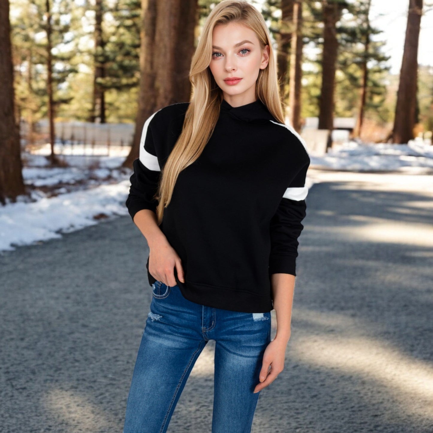 Oversized Hoodie with Contrast Shoulder Stripes