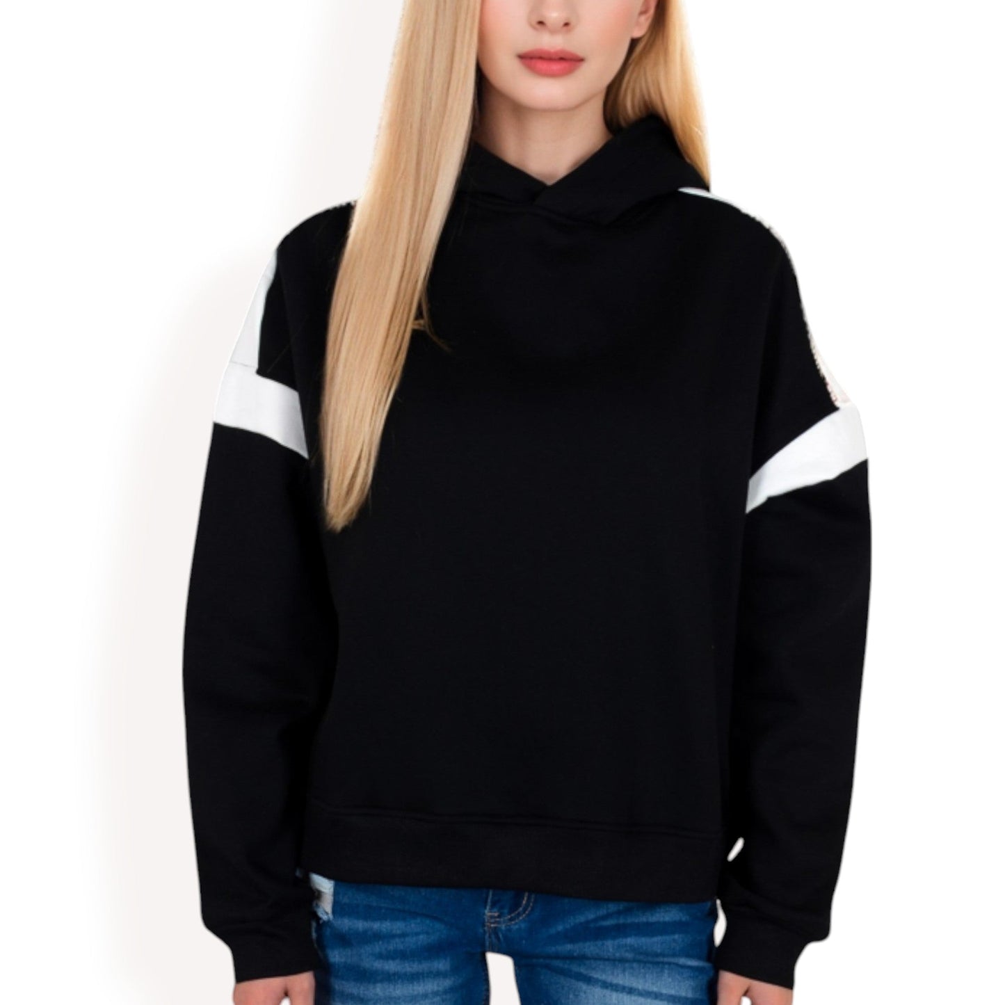 Oversized Hoodie with Contrast Shoulder Stripes