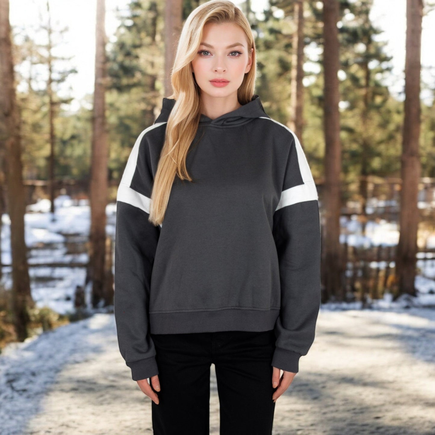 Oversized Hoodie with Contrast Shoulder Stripes