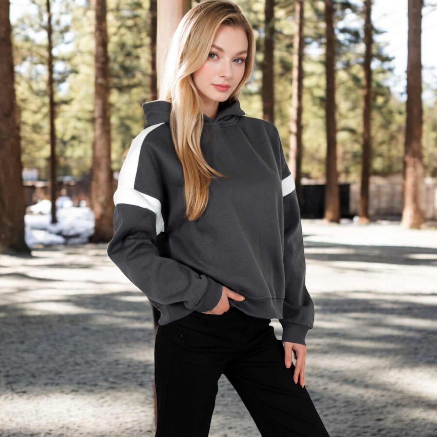 Oversized Hoodie with Contrast Shoulder Stripes