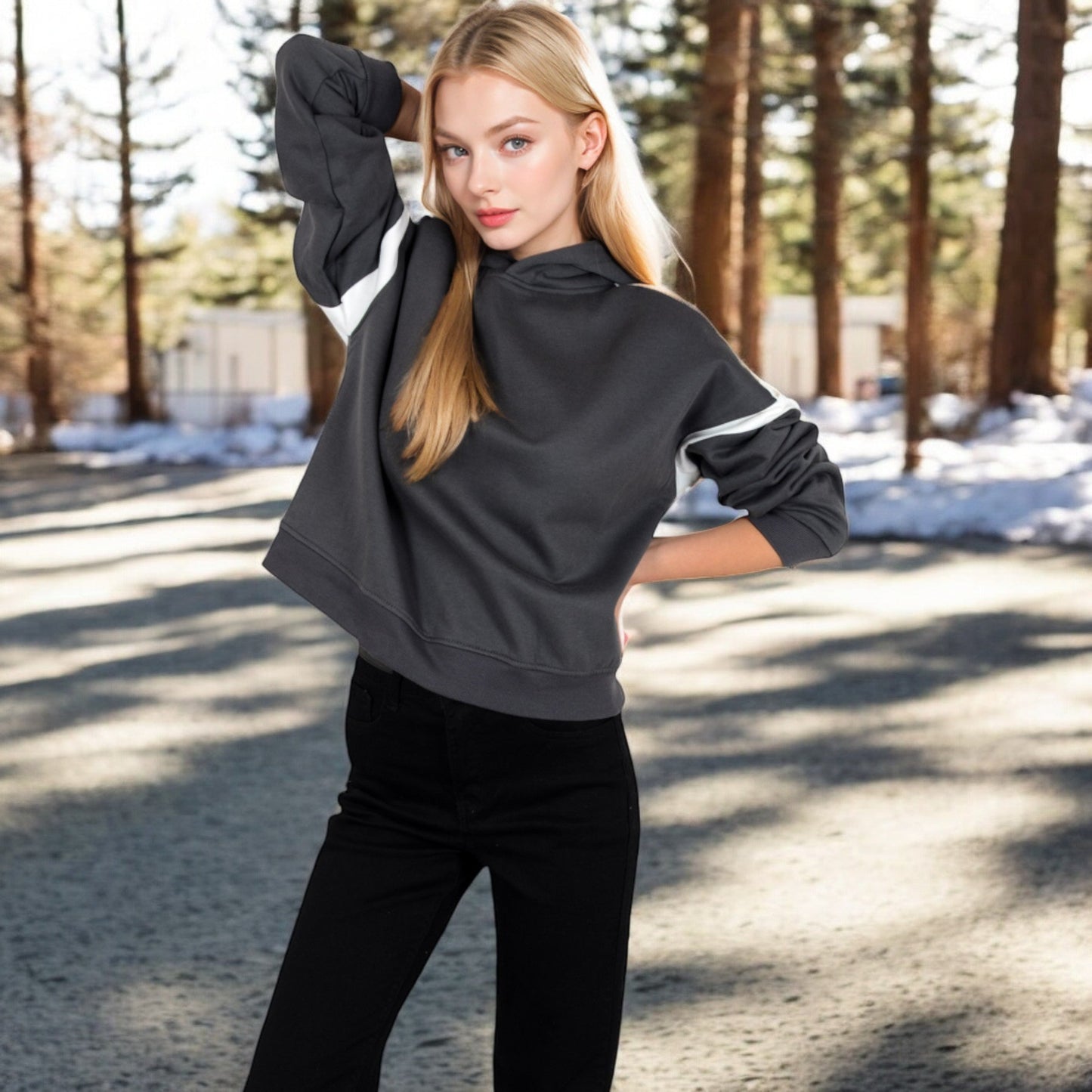 Oversized Hoodie with Contrast Shoulder Stripes