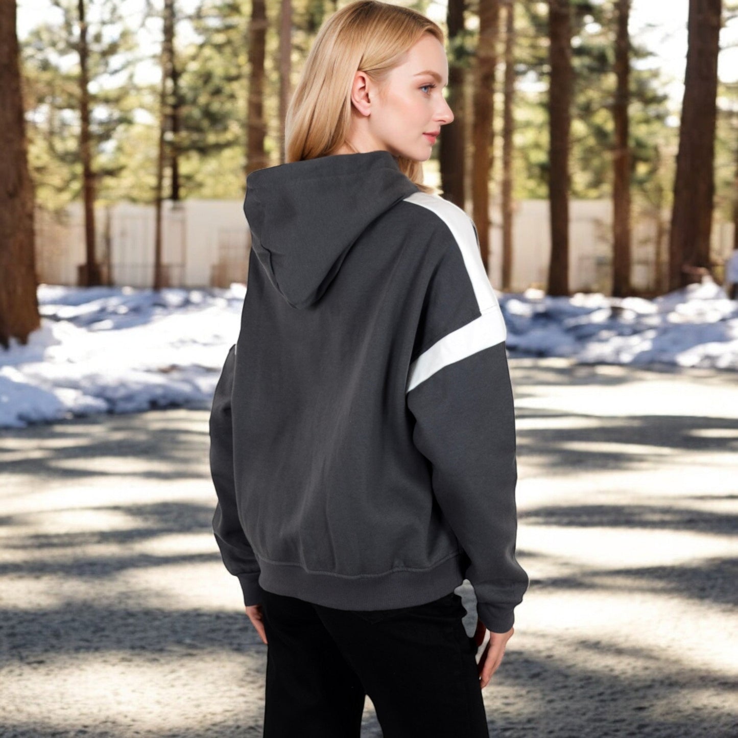 Oversized Hoodie with Contrast Shoulder Stripes