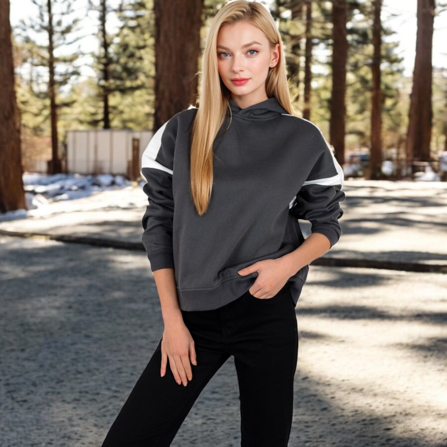 Oversized Hoodie with Contrast Shoulder Stripes