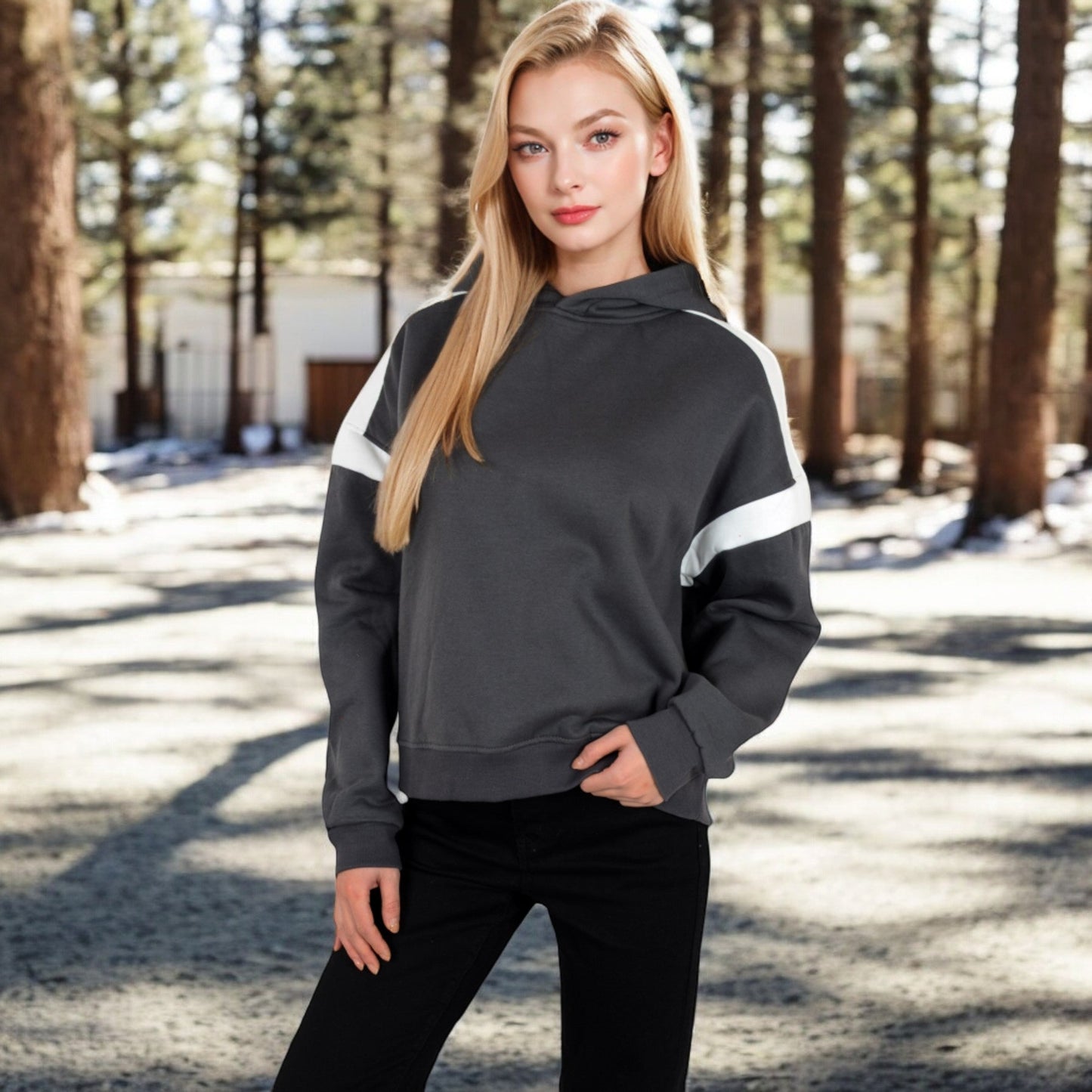 Oversized Hoodie with Contrast Shoulder Stripes