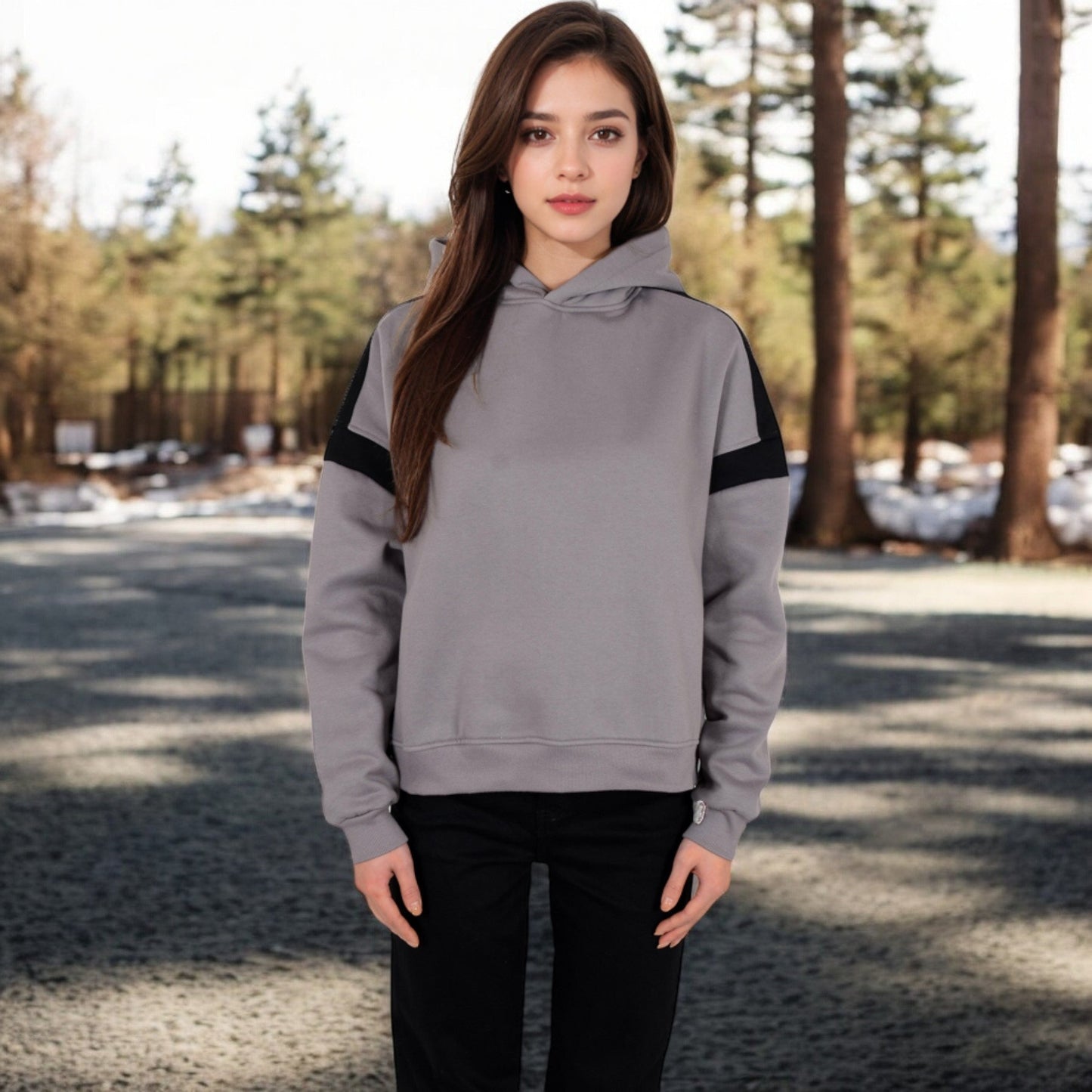 Oversized Hoodie with Contrast Shoulder Stripes
