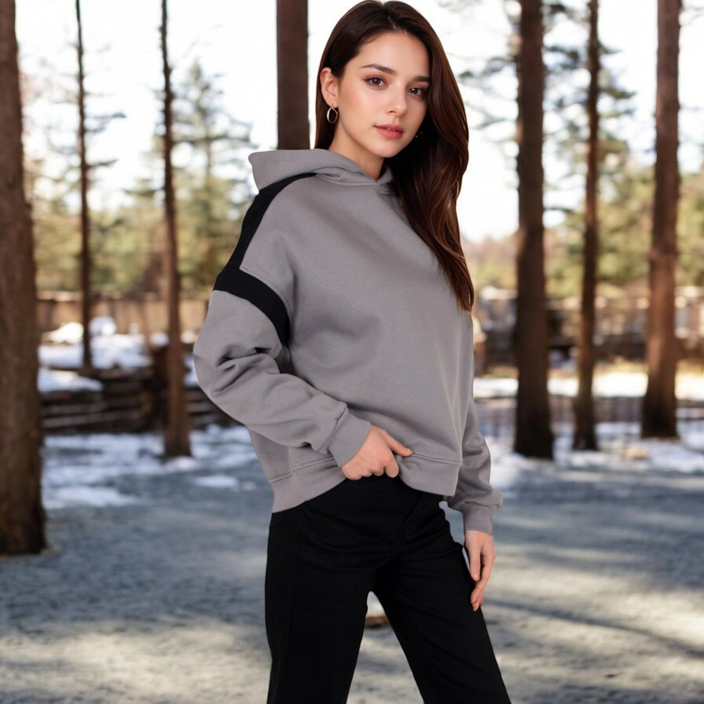 Oversized Hoodie with Contrast Shoulder Stripes