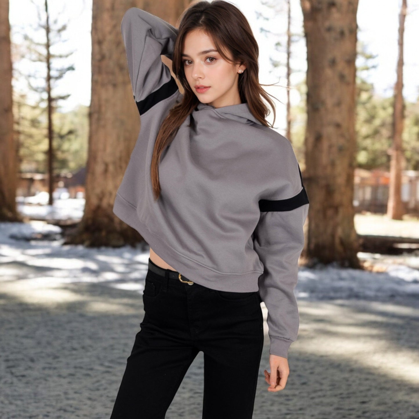 Oversized Hoodie with Contrast Shoulder Stripes