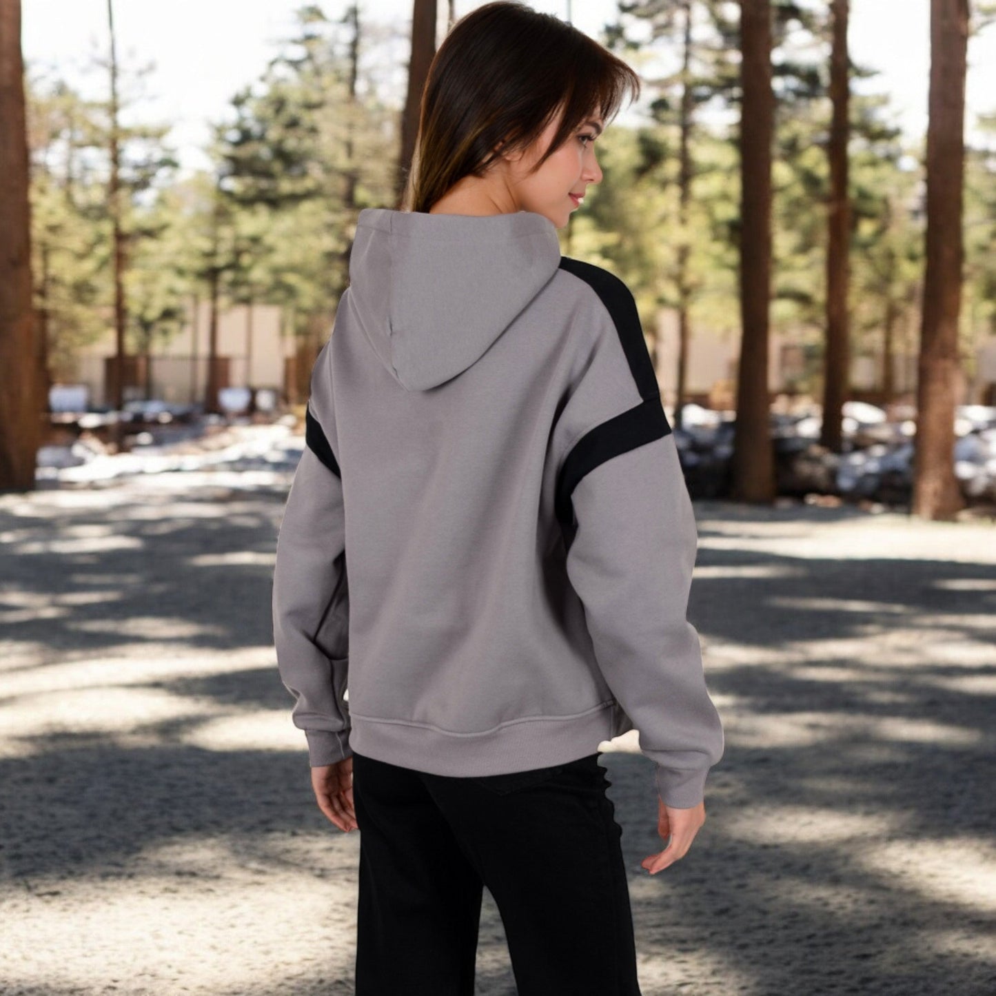Oversized Hoodie with Contrast Shoulder Stripes