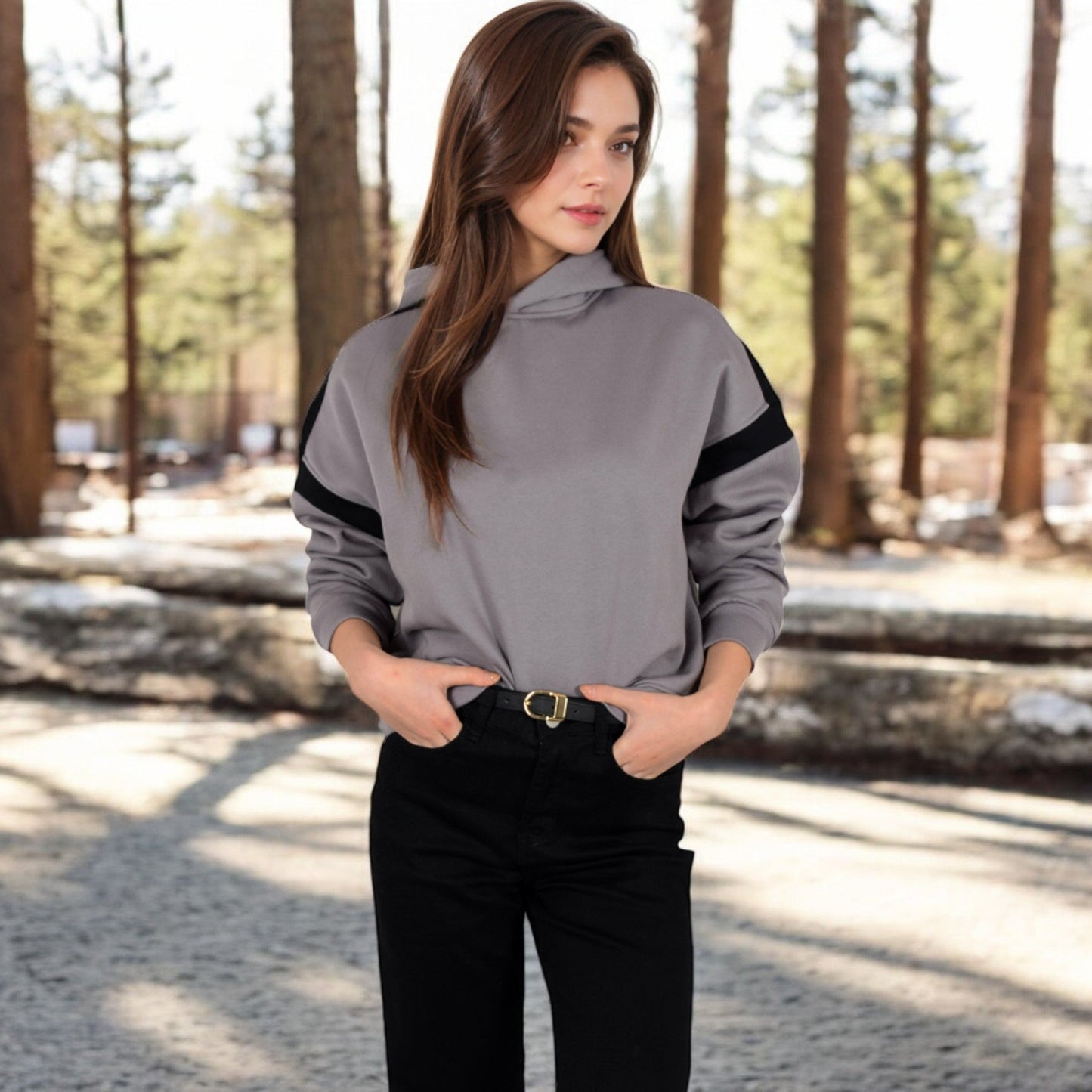 Oversized Hoodie with Contrast Shoulder Stripes