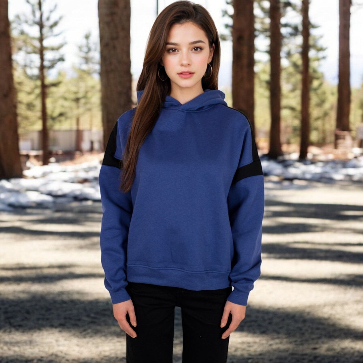 Oversized Hoodie with Contrast Shoulder Stripes
