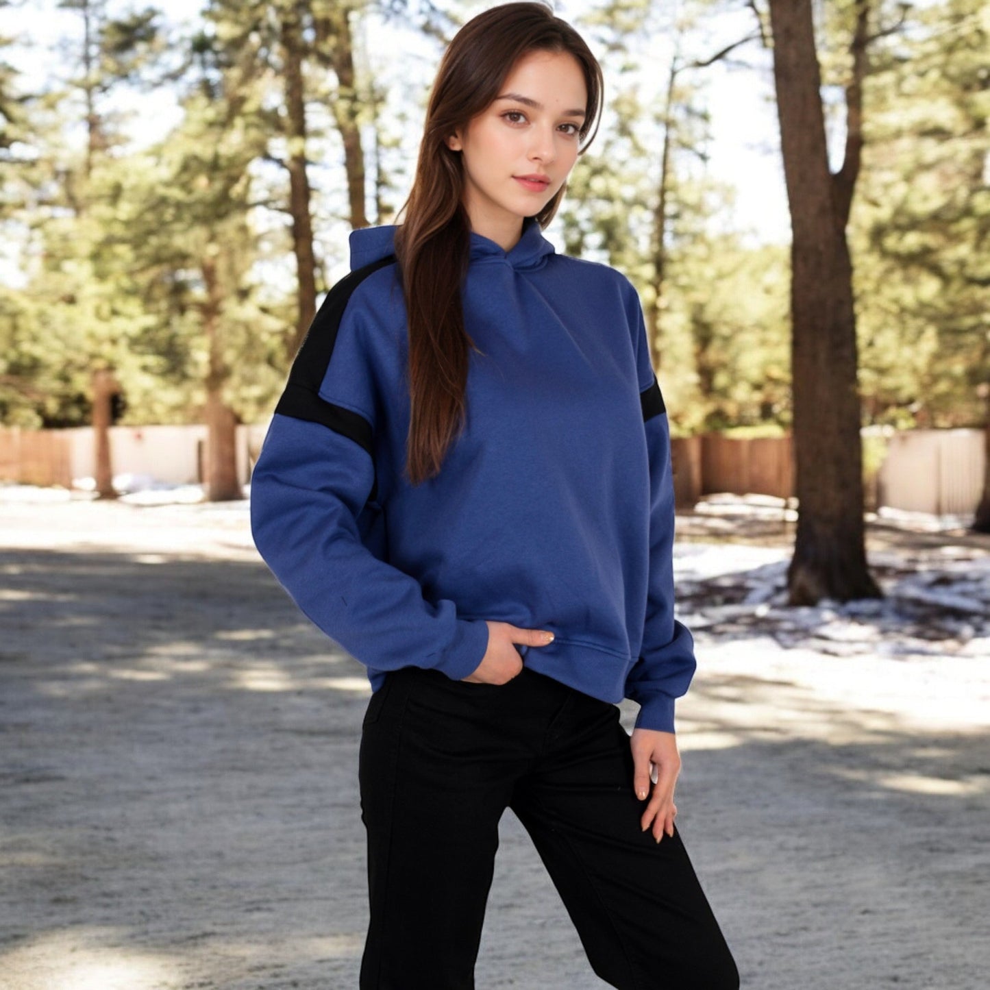 Oversized Hoodie with Contrast Shoulder Stripes