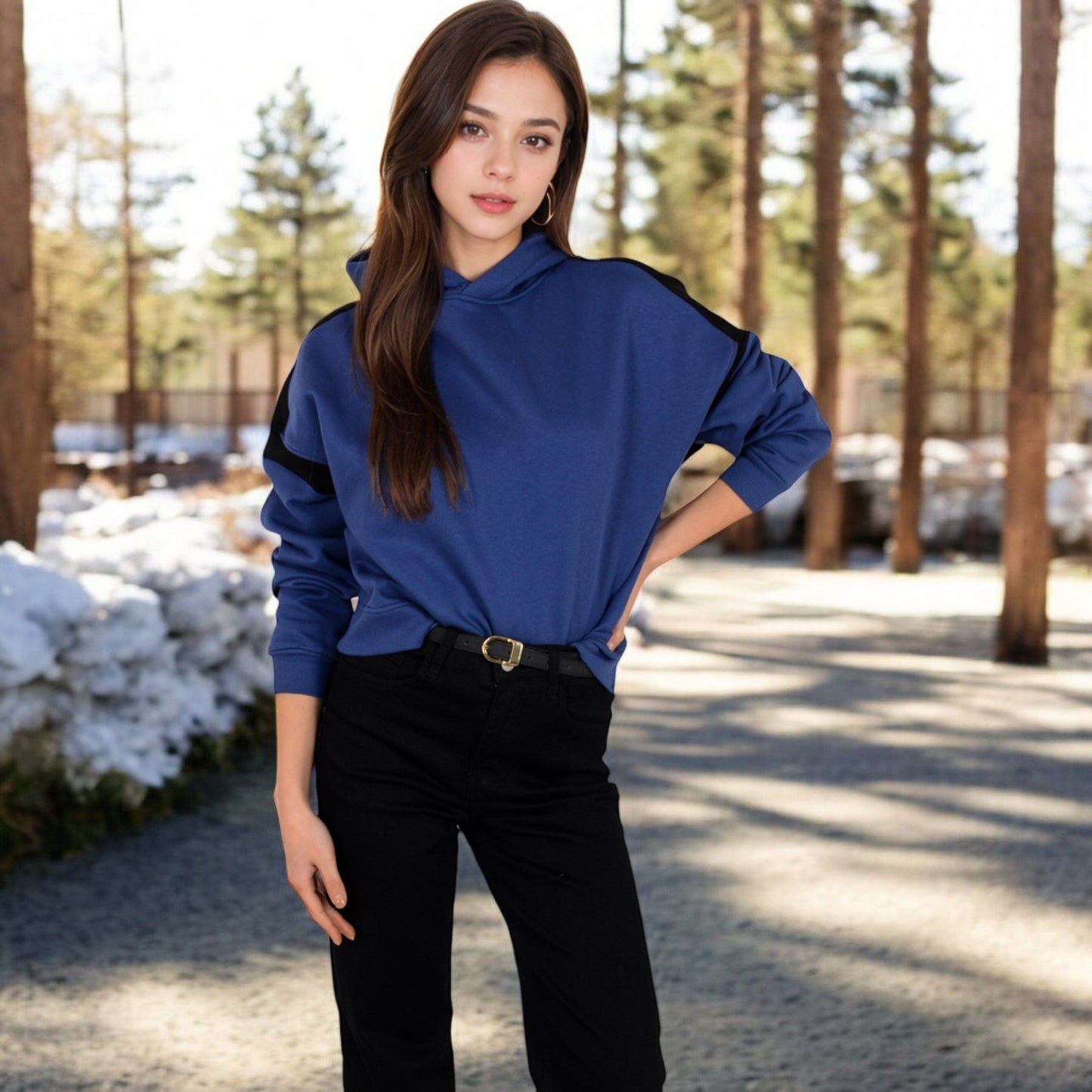 Oversized Hoodie with Contrast Shoulder Stripes