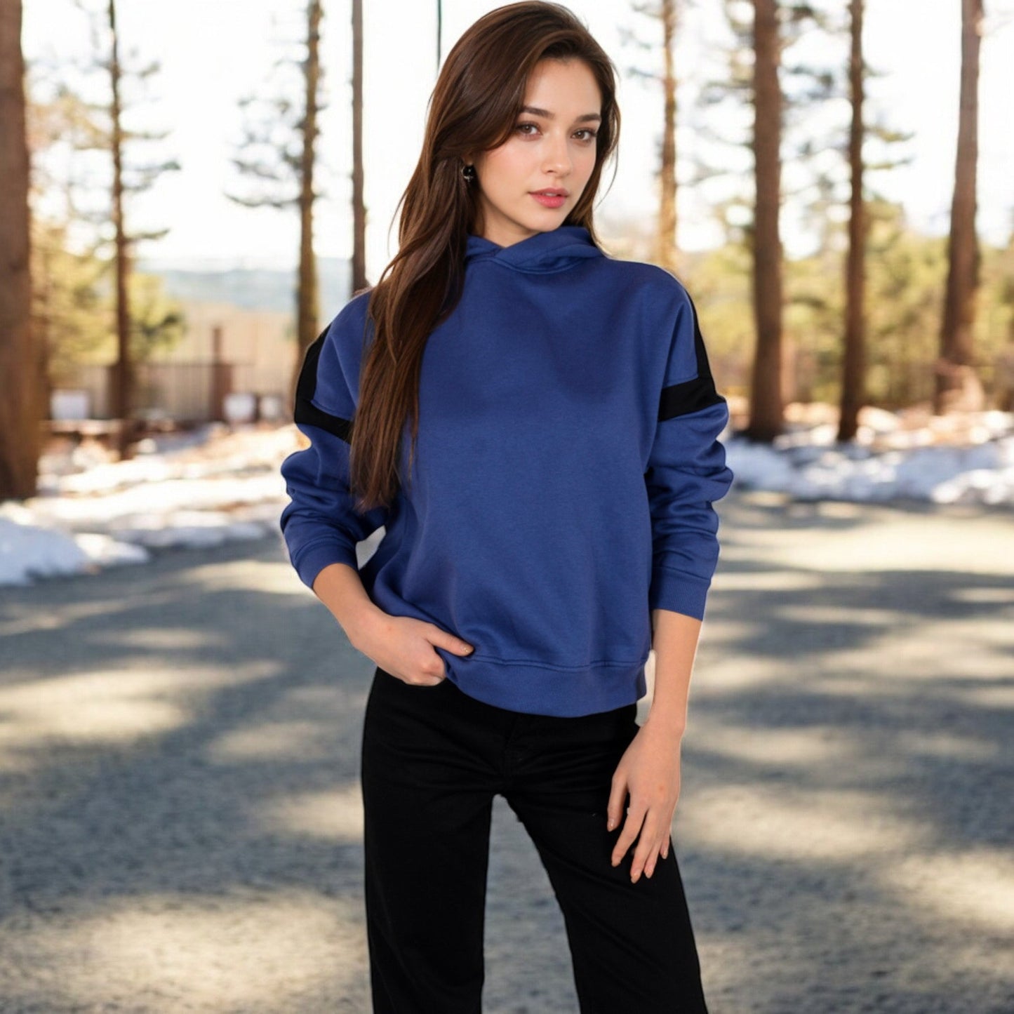 Oversized Hoodie with Contrast Shoulder Stripes