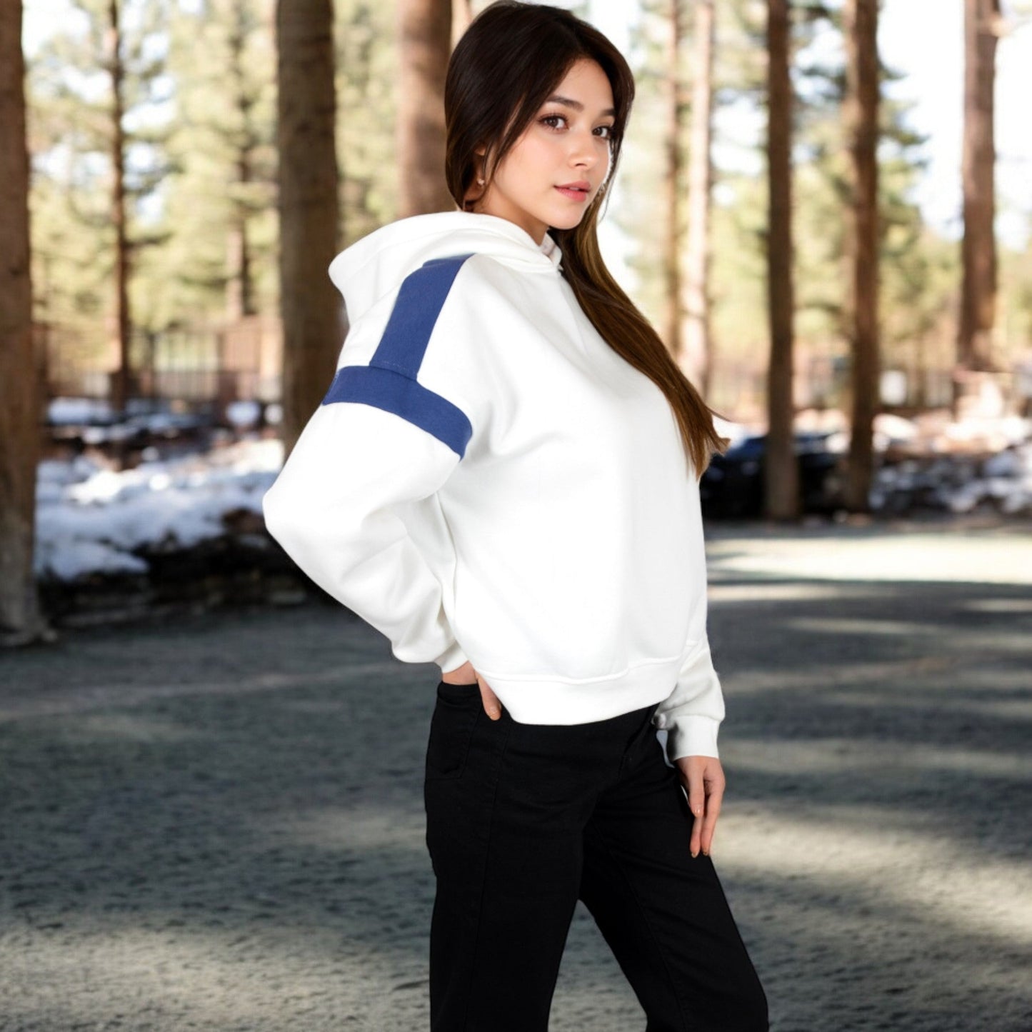 Oversized Hoodie with Contrast Shoulder Stripes