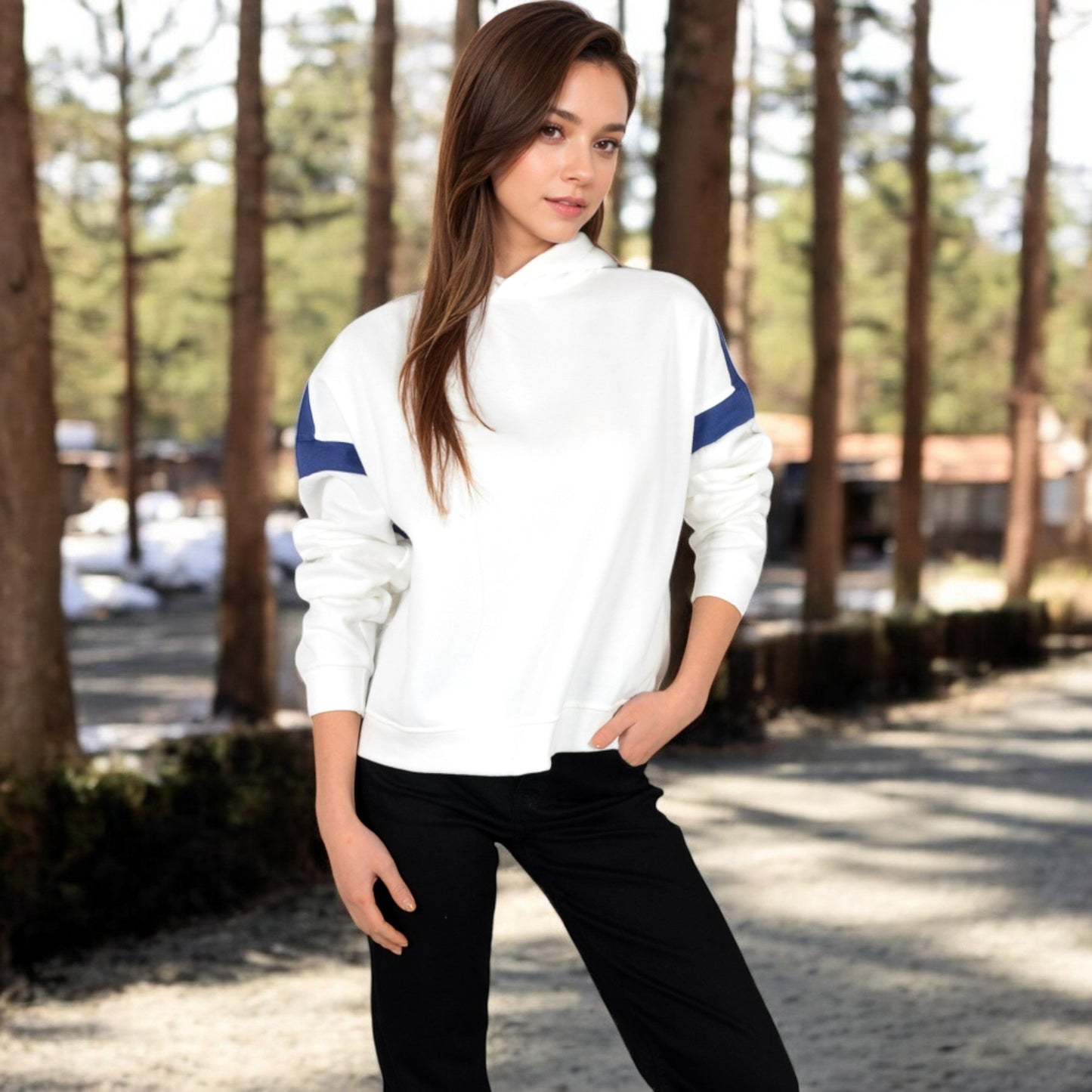 Oversized Hoodie with Contrast Shoulder Stripes